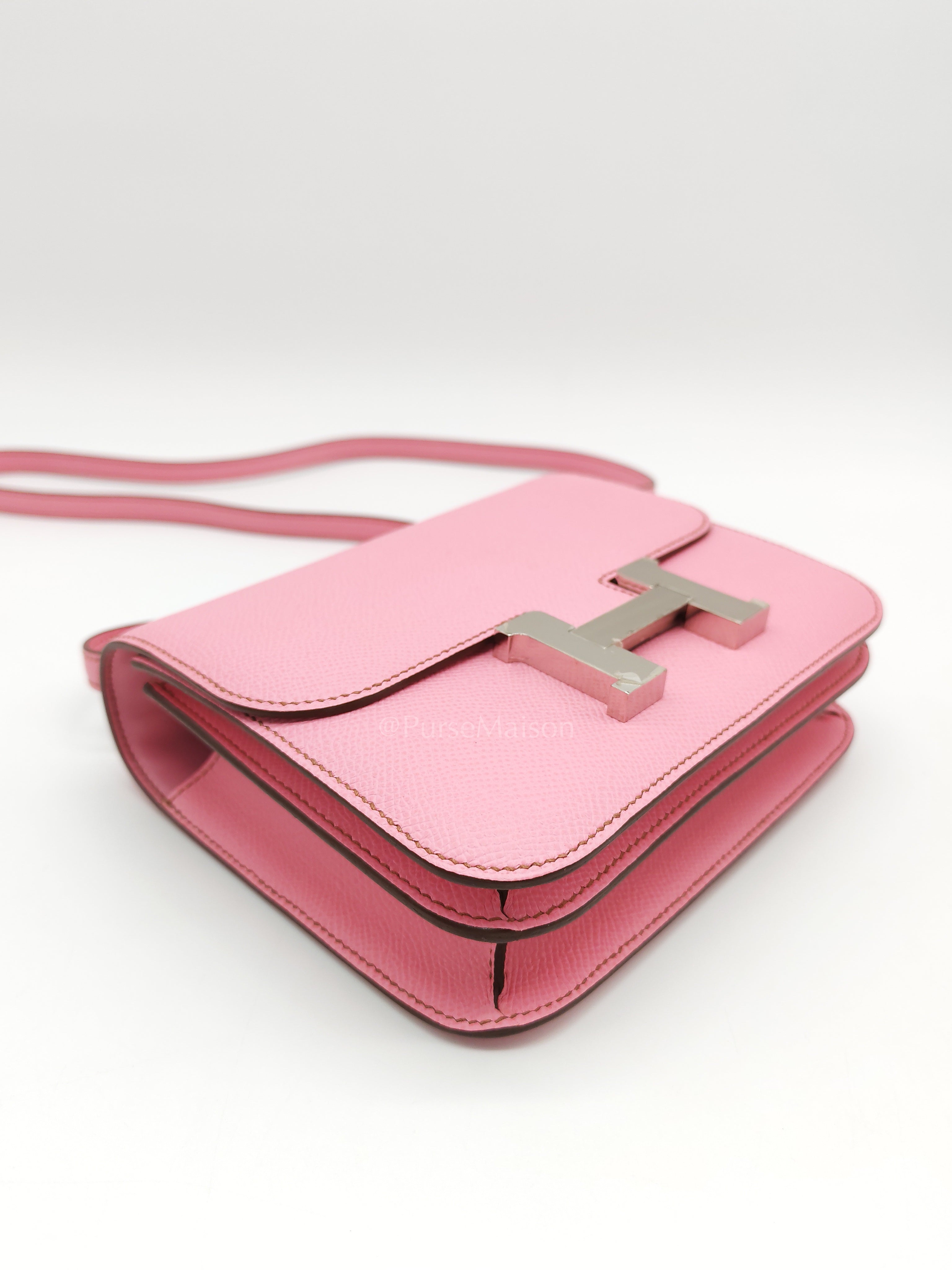 Constance 18 Bubble Gum Pink Epsom Leather in Palladium Hardware Stamp Z(2021) | Purse Maison Luxury Bags Shop