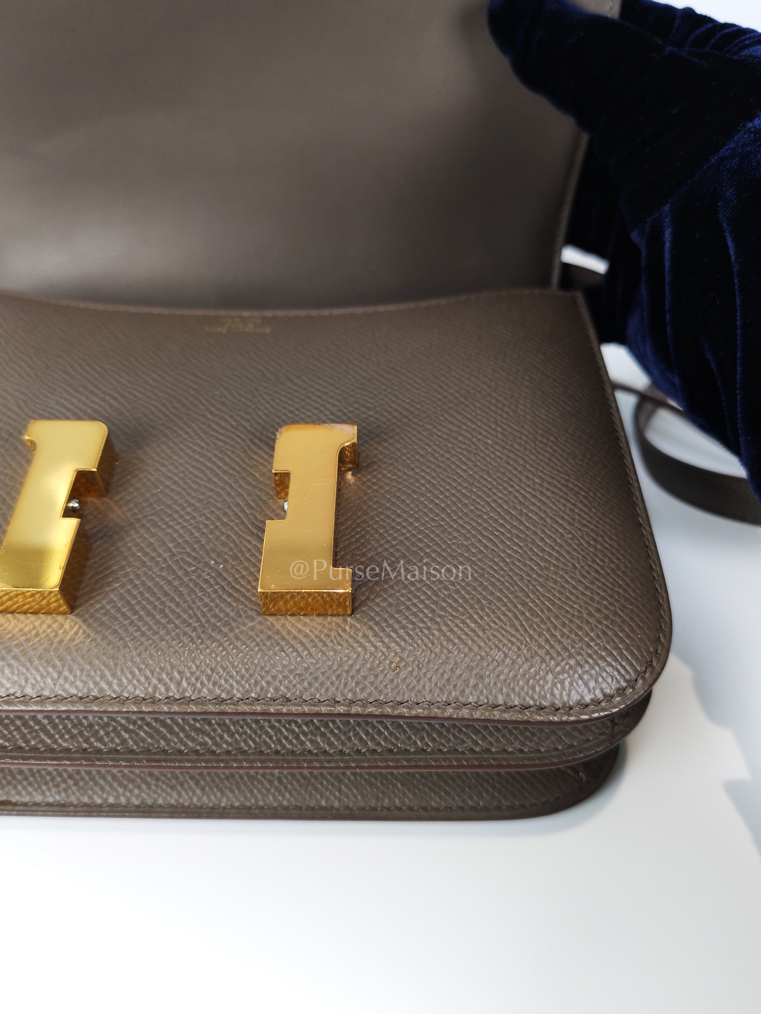 Constance 18 Gris Etain in Epsom Leather and Gold Hardware Stamp Z (2021) | Purse Maison Luxury Bags Shop