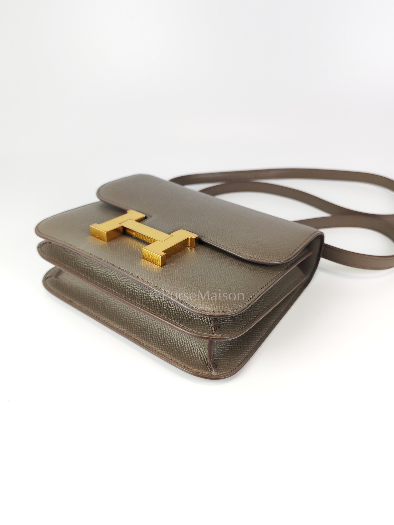Constance 18 Gris Etain in Epsom Leather and Gold Hardware Stamp Z (2021) | Purse Maison Luxury Bags Shop