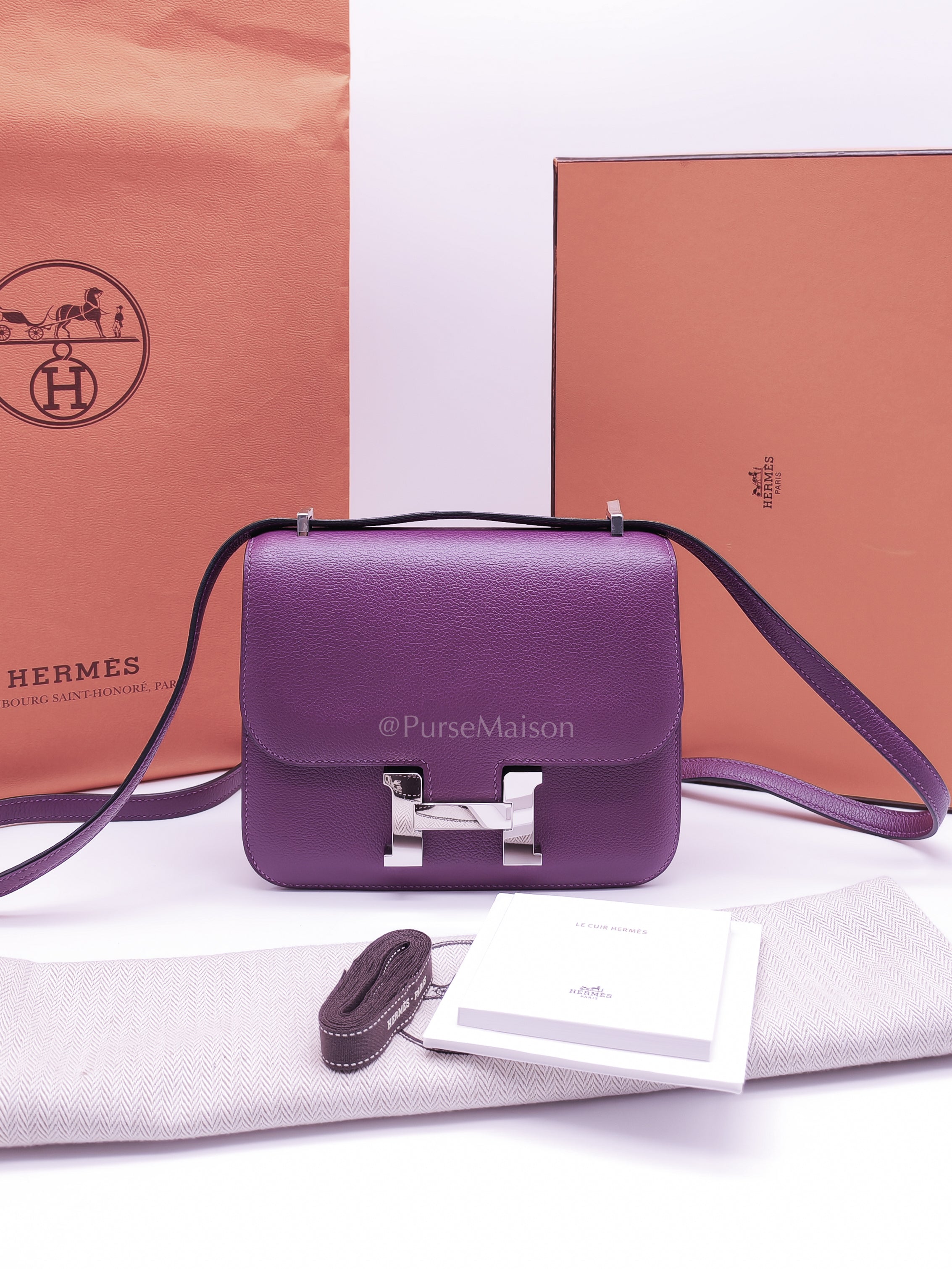 Constance 18 in Anemone Evercolor Leather & Palladium Hardware Stamp D (2019) | Purse Maison Luxury Bags Shop