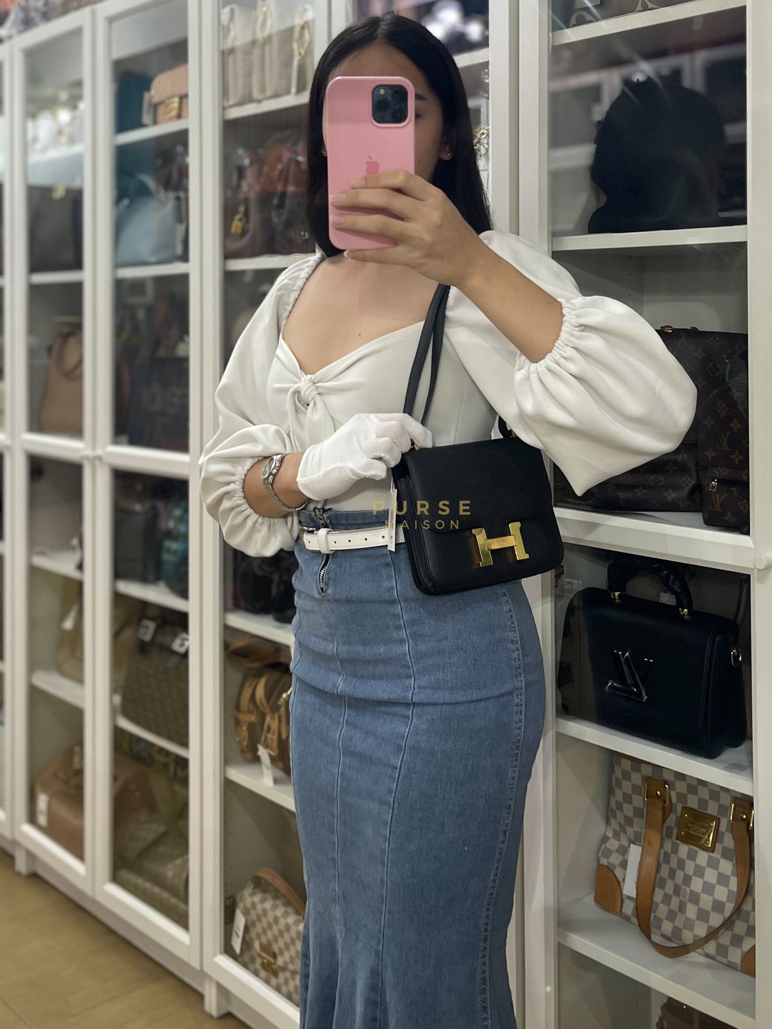 Constance 18 in Black Epsom Leather and Gold Hardware Stamp C (2018) | Purse Maison Luxury Bags Shop