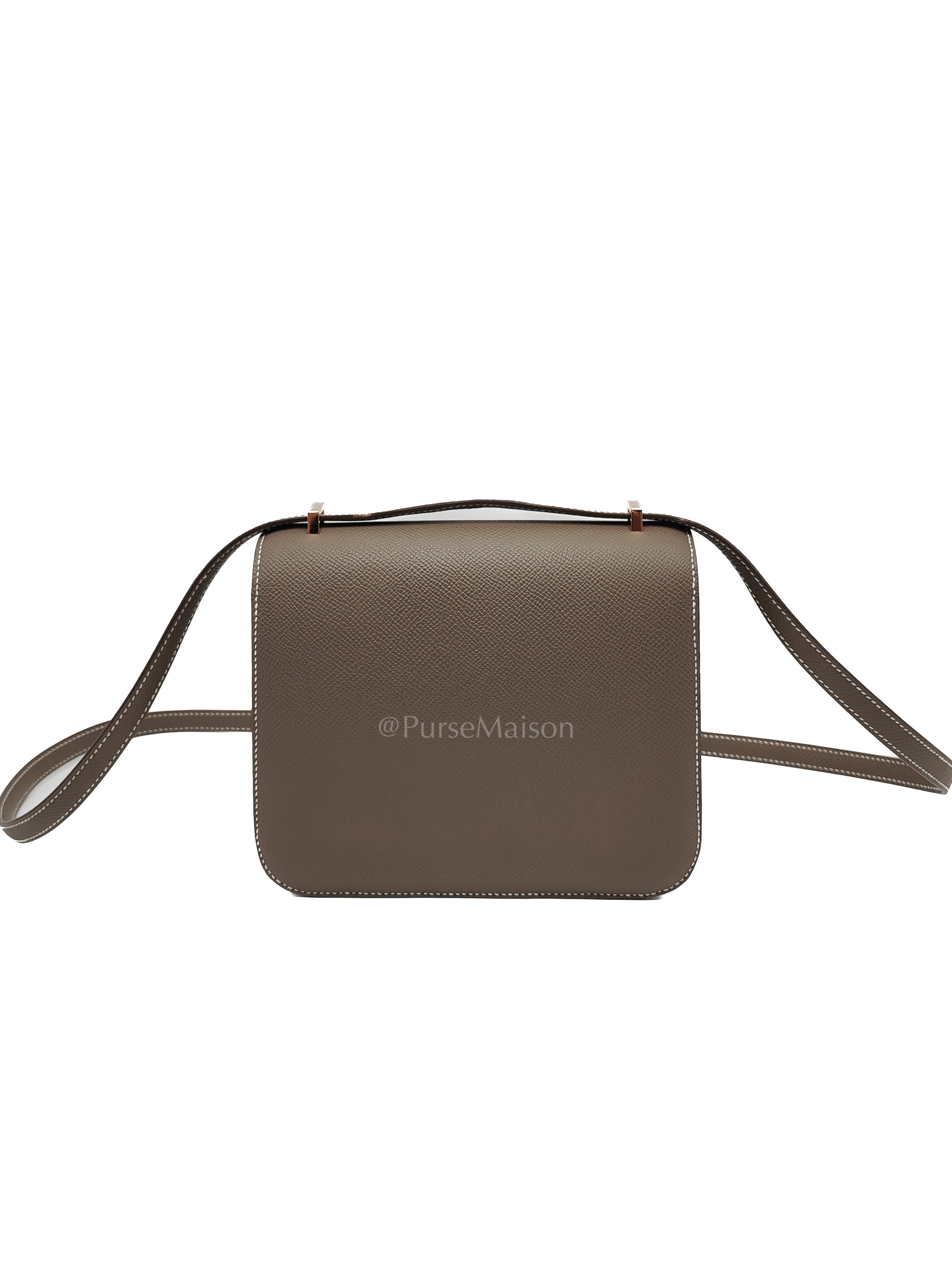 Constance 18 in Etoupe Epsom Leather and Rose Gold Hardware Stamp B (2023) | Purse Maison Luxury Bags Shop