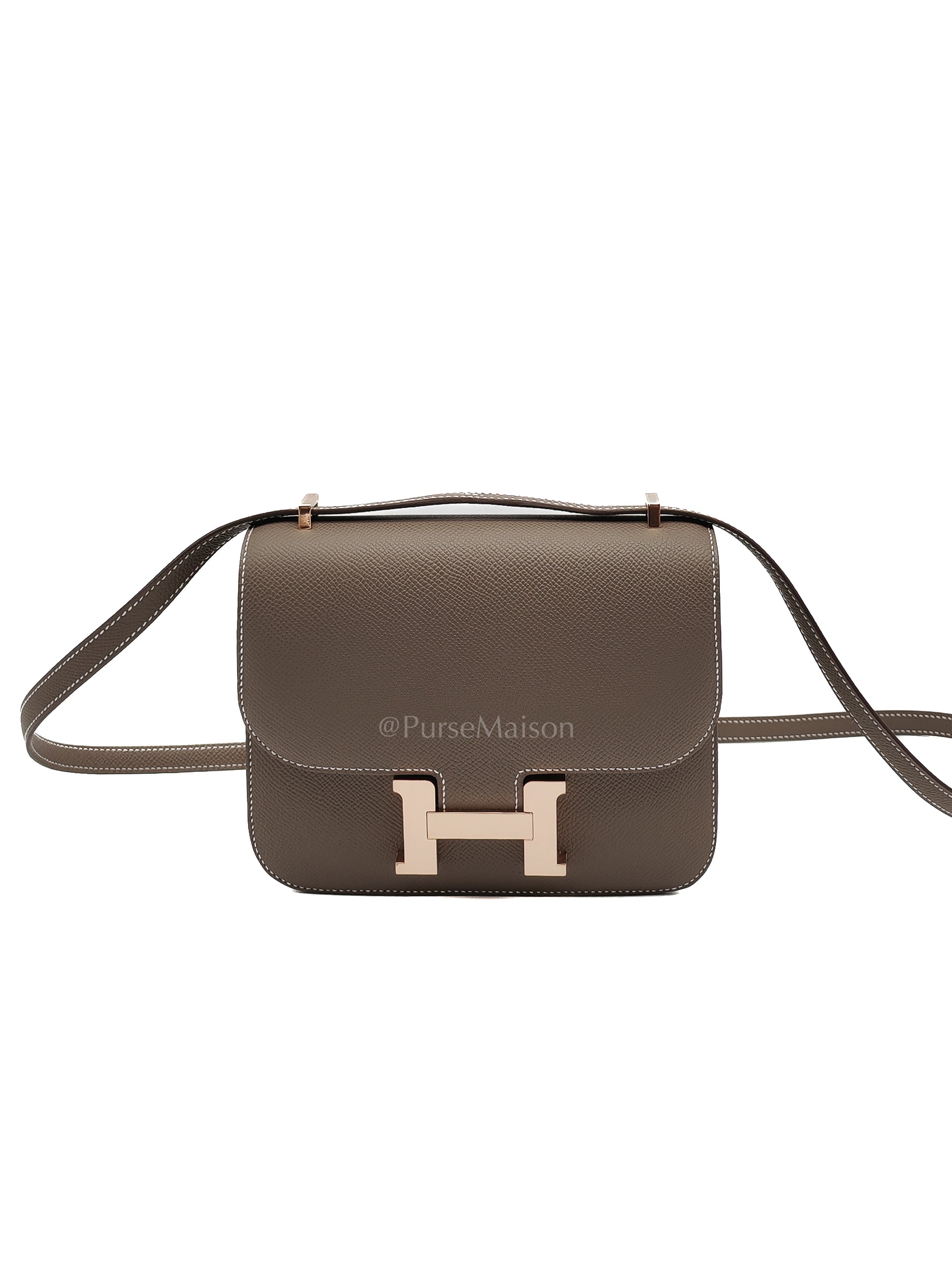 Constance 18 in Etoupe Epsom Leather and Rose Gold Hardware Stamp B (2023) | Purse Maison Luxury Bags Shop