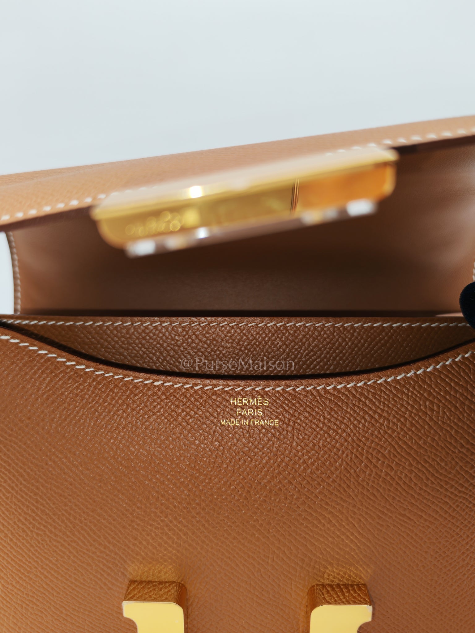 Constance 18 in Gold Epsom Leather & Gold Hardware Stamp U(2022) | Purse Maison Luxury Bags Shop