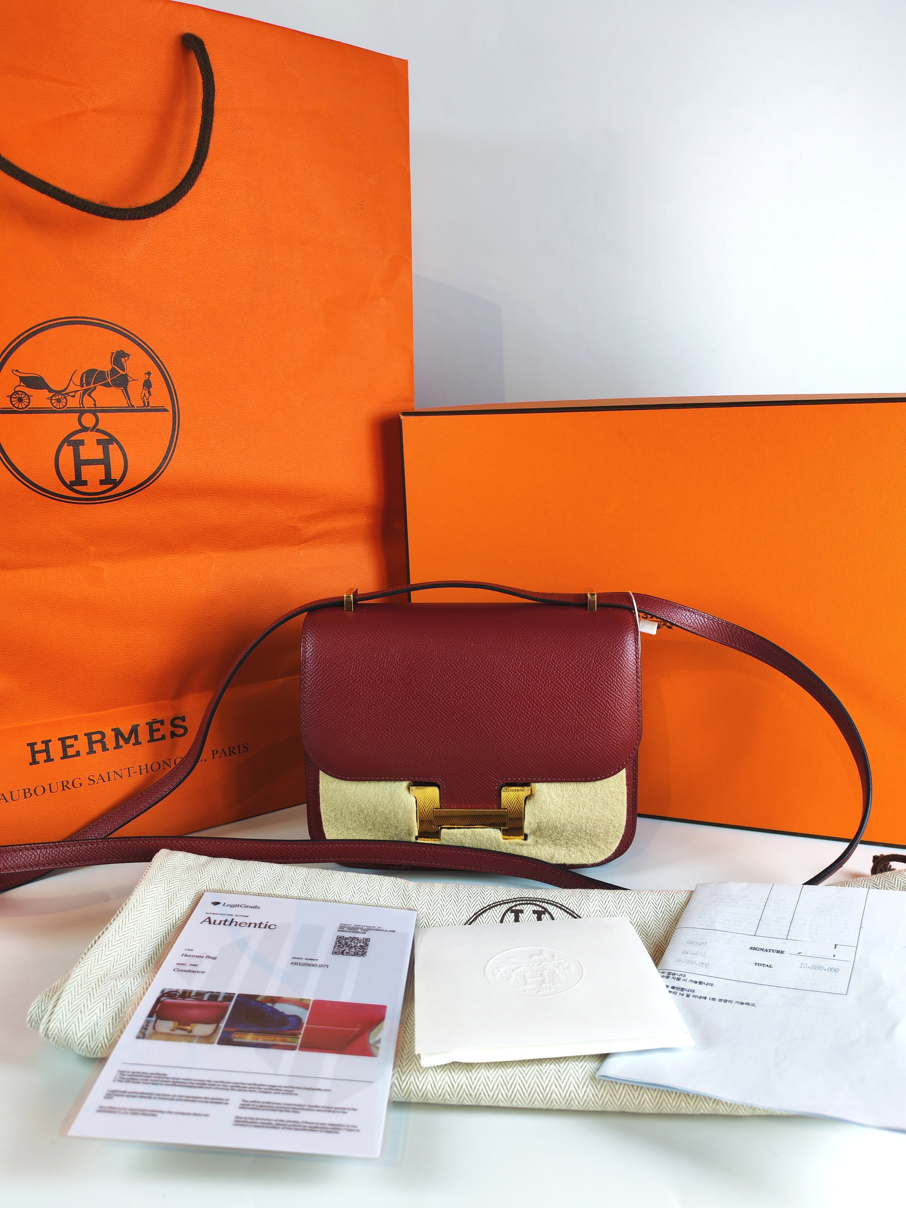 Constance 18 in Rouge Grenat Epsom Leather and Gold Hardware Stamp U (2022) | Purse Maison Luxury Bags Shop