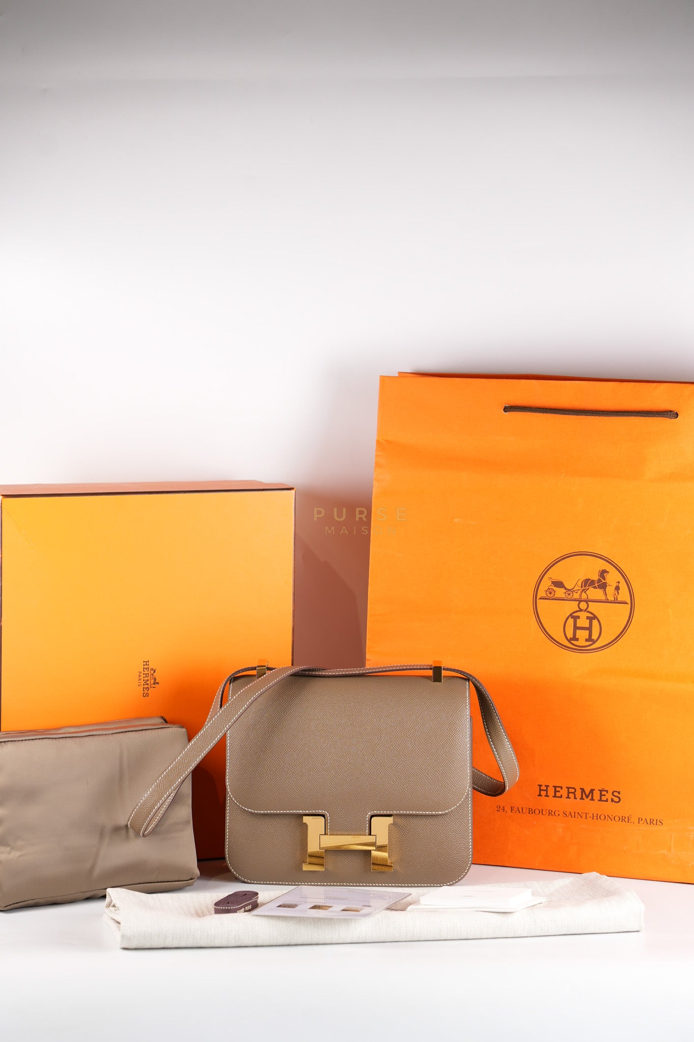 Constance 24 Etoupe in Epsom Leather and Gold Hardware Stamp C (2018) | Purse Maison Luxury Bags Shop