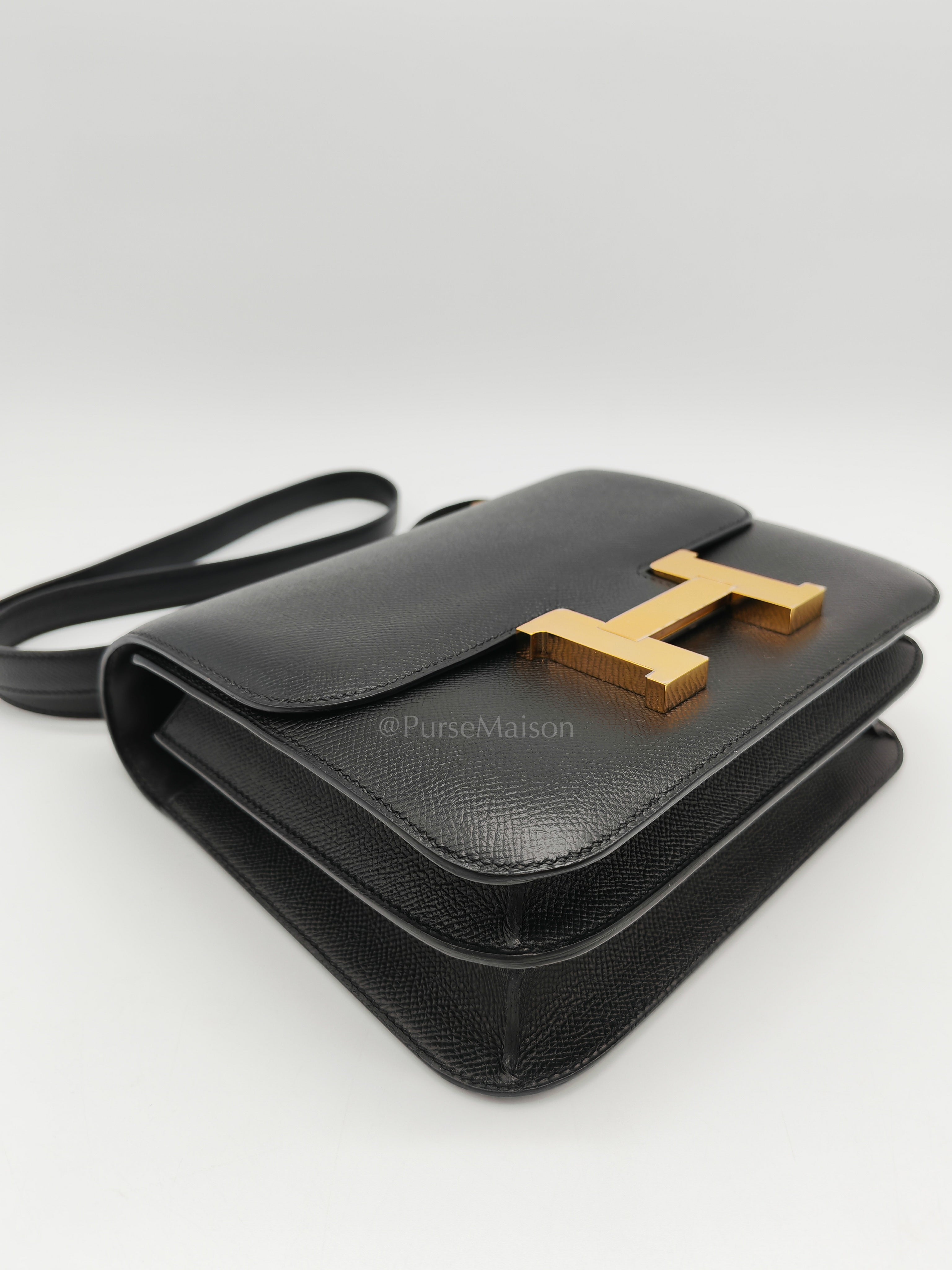 Constance 24 in Black Epsom Leather and Gold Hardware Stamp Y (2020) | Purse Maison Luxury Bags Shop