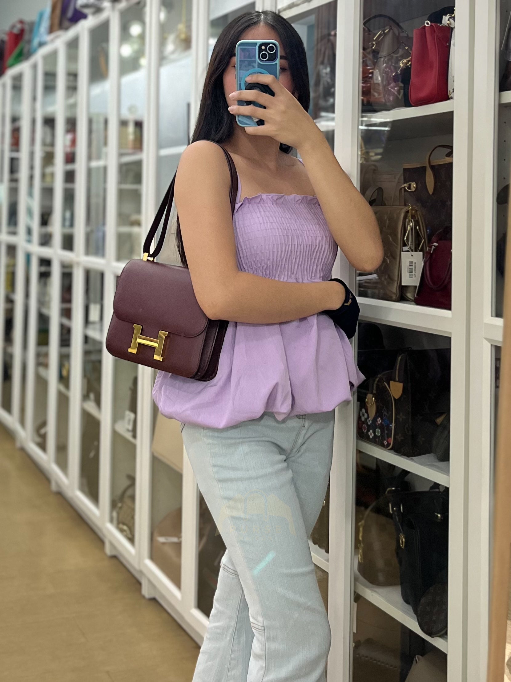 Constance 24 in Bordeaux Evercolor Leather Gold Hardware Stamp A(2017) | Purse Maison Luxury Bags Shop