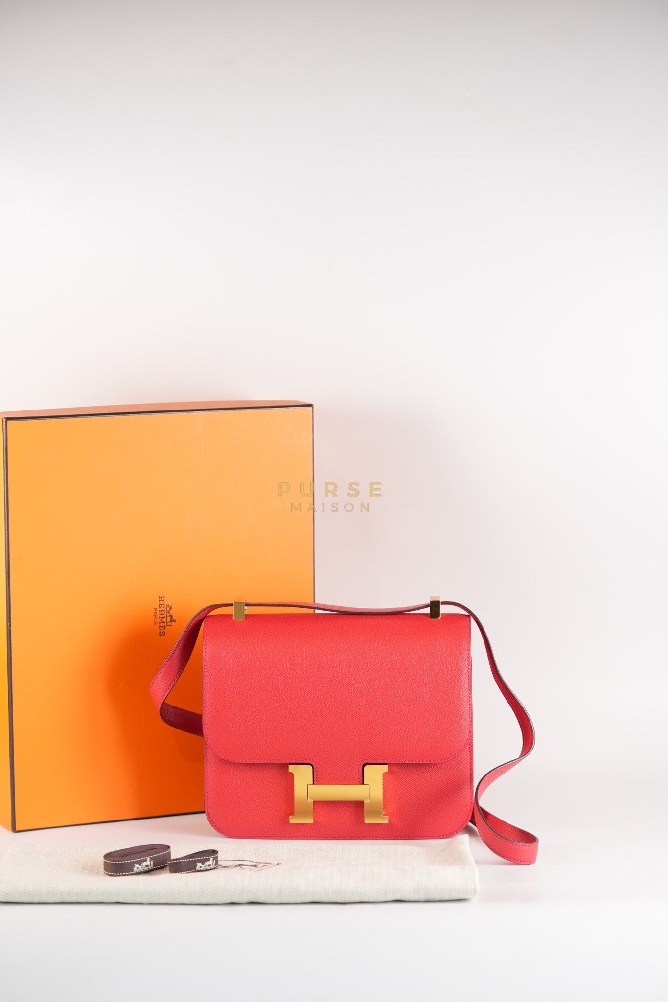 Constance 24 in Red Epsom Leather & Gold Hardware Stamp C (2018) | Purse Maison Luxury Bags Shop