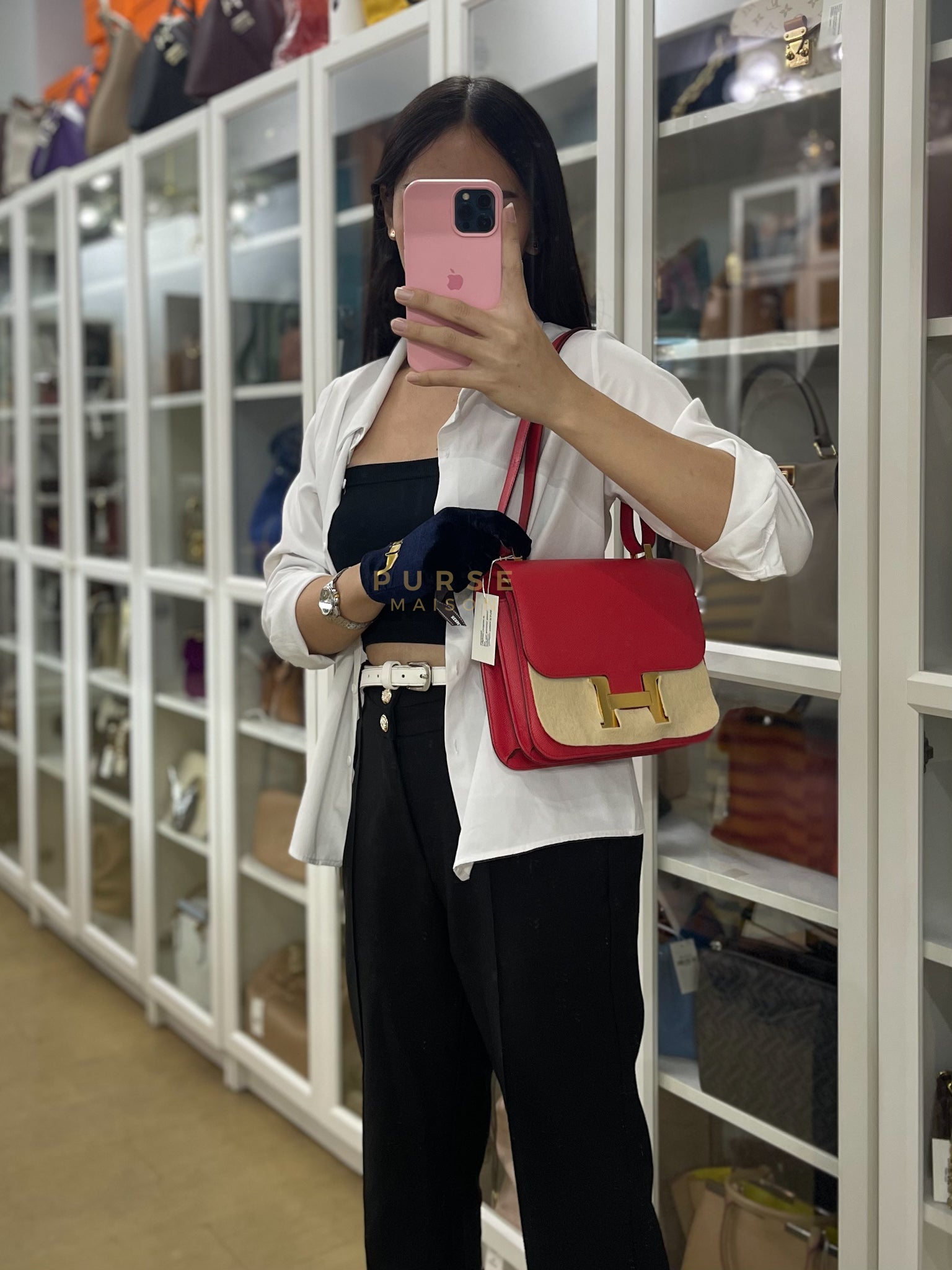 Constance 24 in Red Epsom Leather & Gold Hardware Stamp C (2018) | Purse Maison Luxury Bags Shop