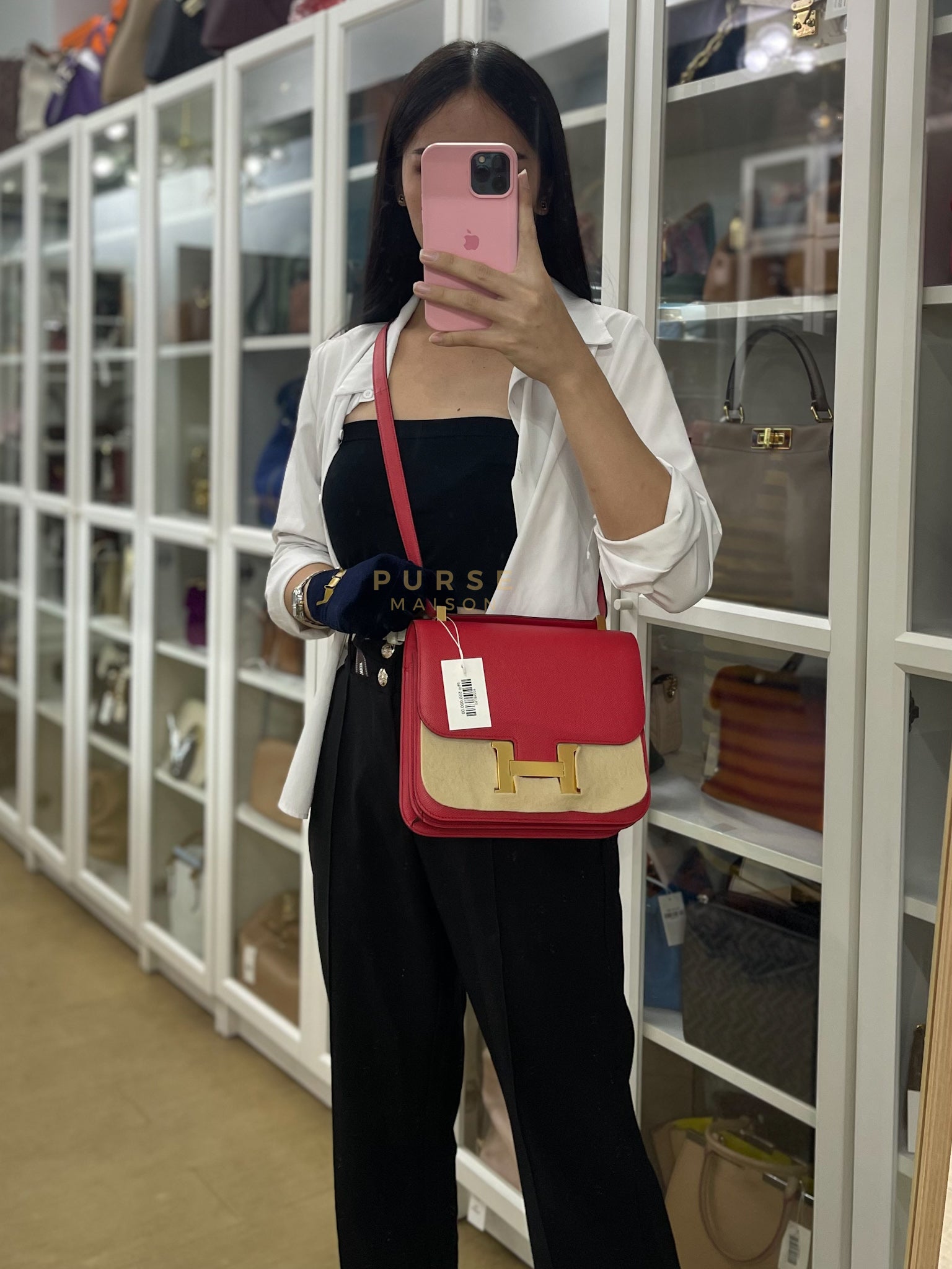 Constance 24 in Red Epsom Leather & Gold Hardware Stamp C (2018) | Purse Maison Luxury Bags Shop