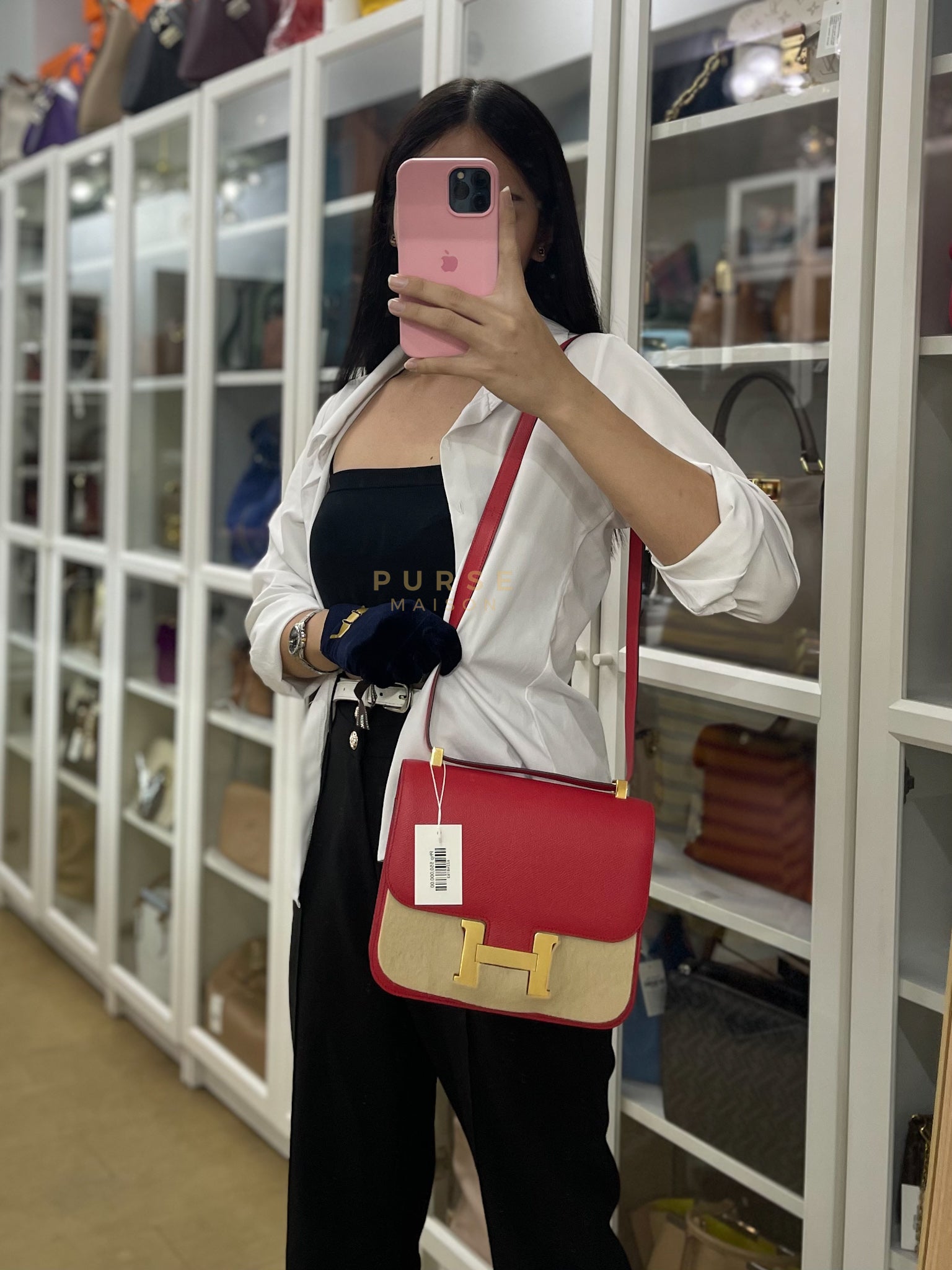 Constance 24 in Red Epsom Leather & Gold Hardware Stamp C (2018) | Purse Maison Luxury Bags Shop