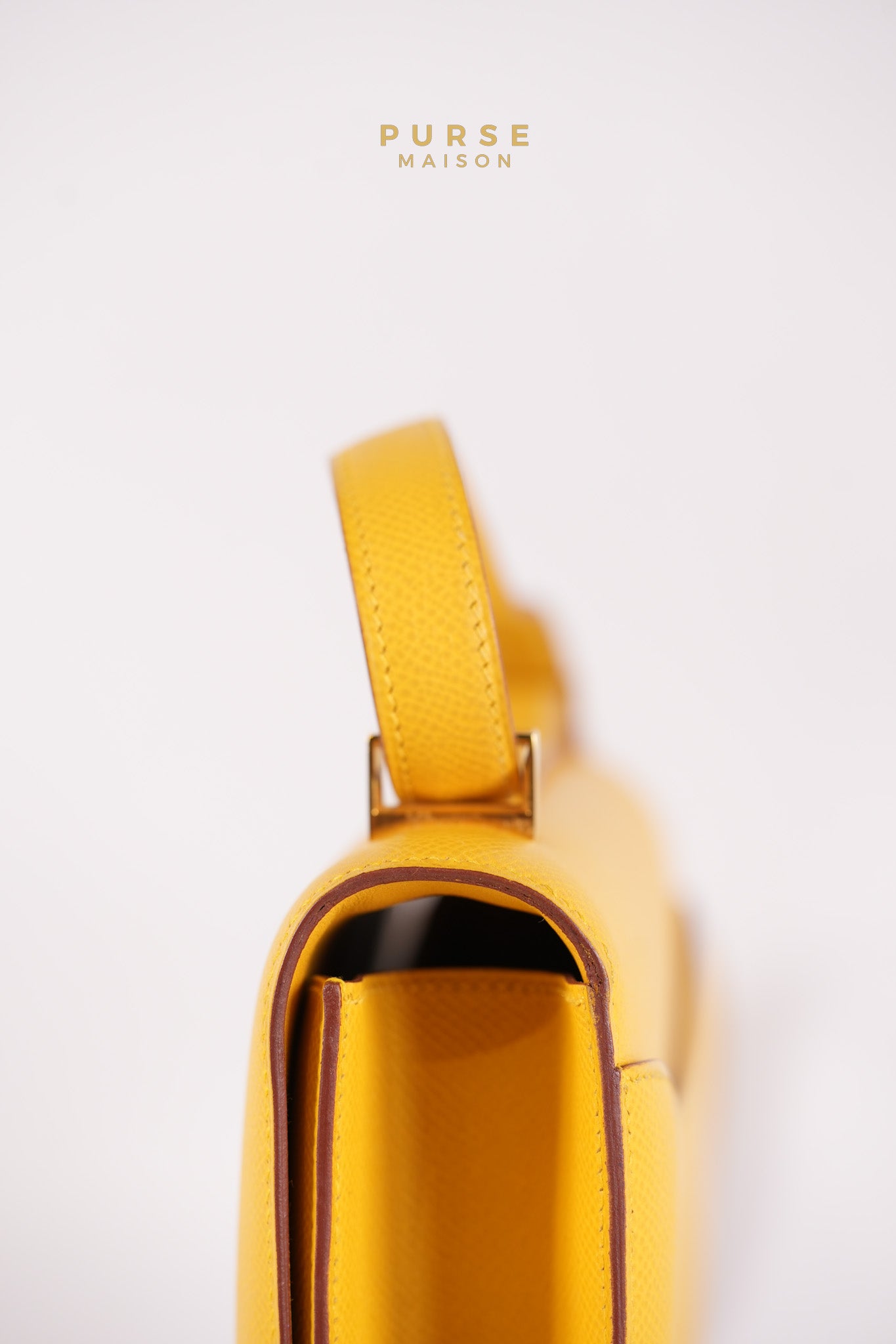 Constance 24 Jaune in Epsom Leather and Gold Hardware Stamp C Square (1999) | Purse Maison Luxury Bags Shop