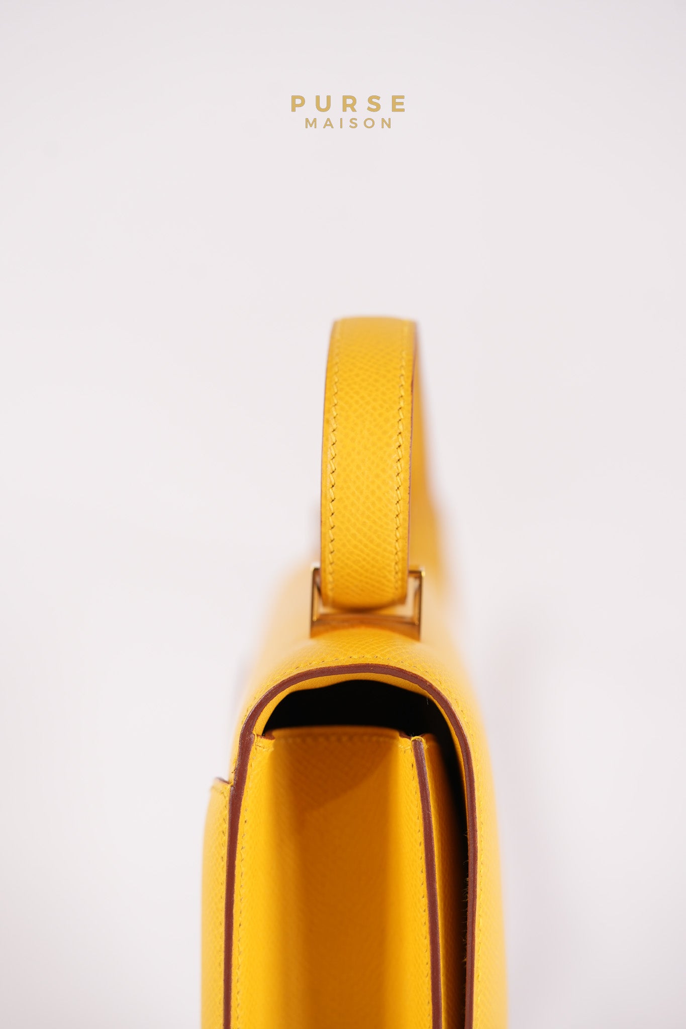 Constance 24 Jaune in Epsom Leather and Gold Hardware Stamp C Square (1999) | Purse Maison Luxury Bags Shop