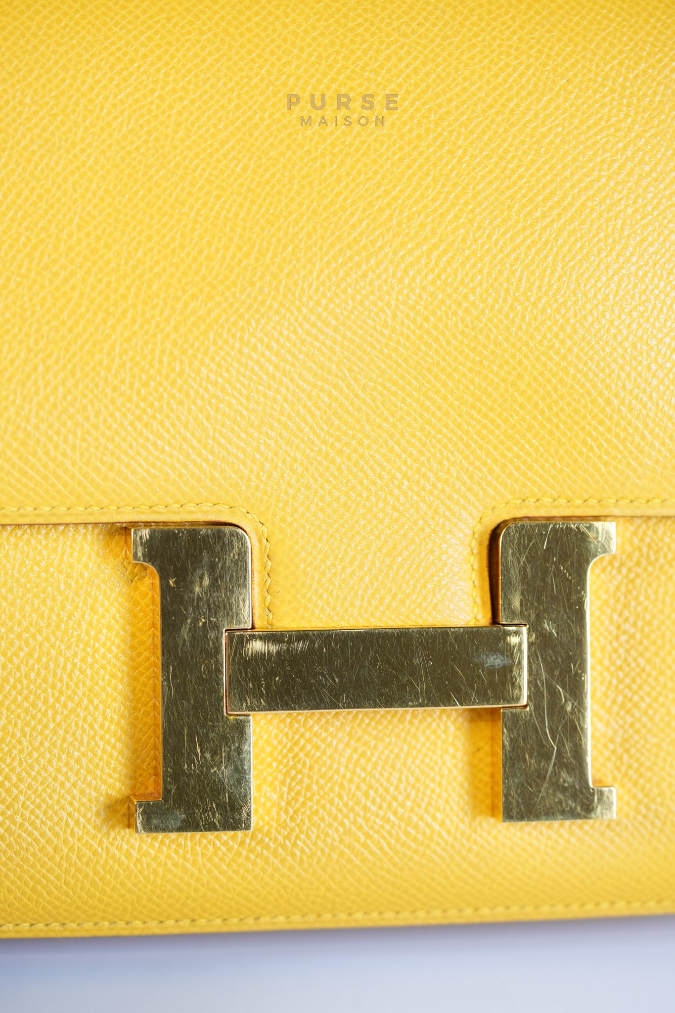 Constance 24 Jaune in Epsom Leather and Gold Hardware Stamp C Square (1999) | Purse Maison Luxury Bags Shop