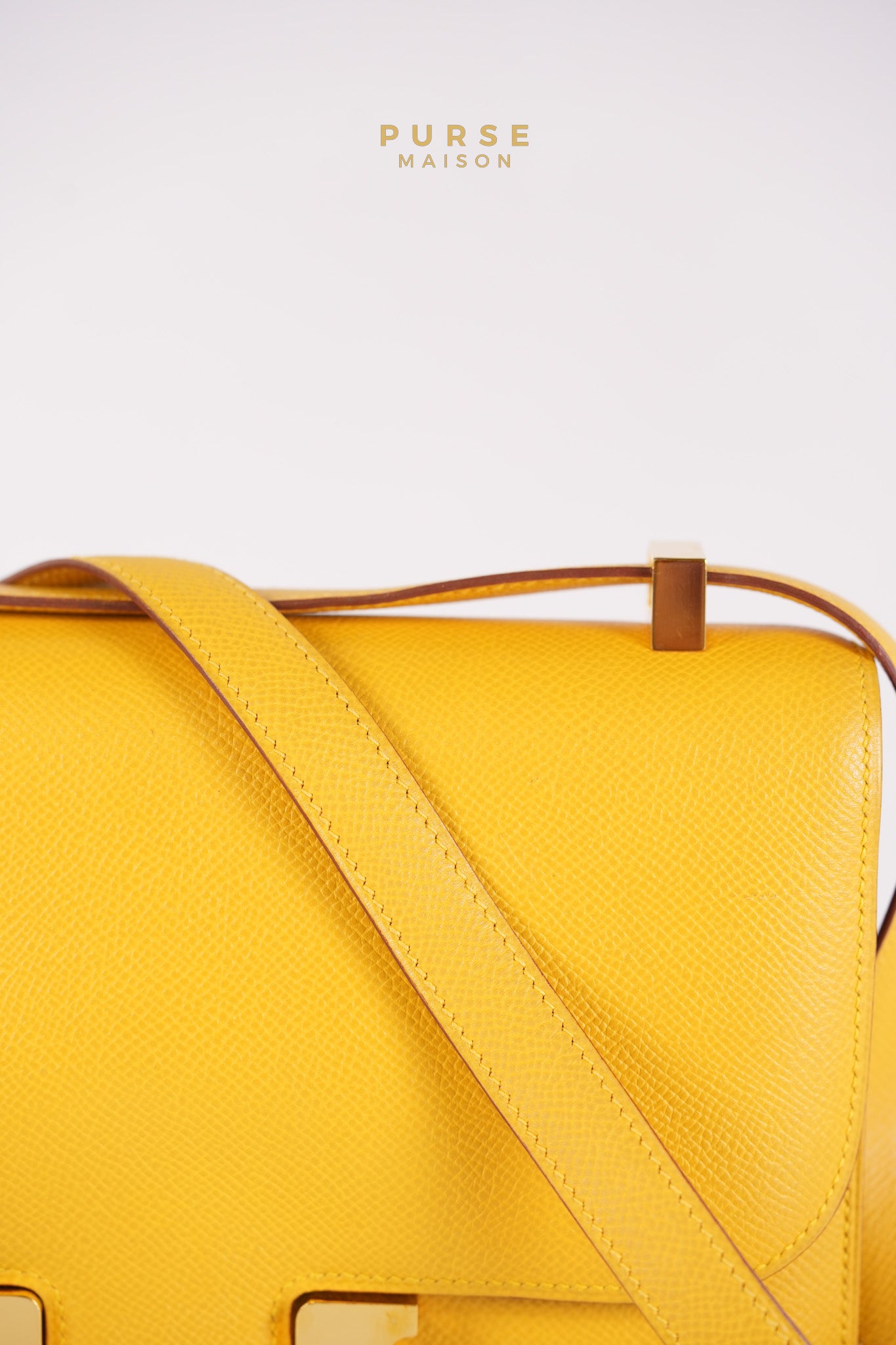 Constance 24 Jaune in Epsom Leather and Gold Hardware Stamp C Square (1999) | Purse Maison Luxury Bags Shop