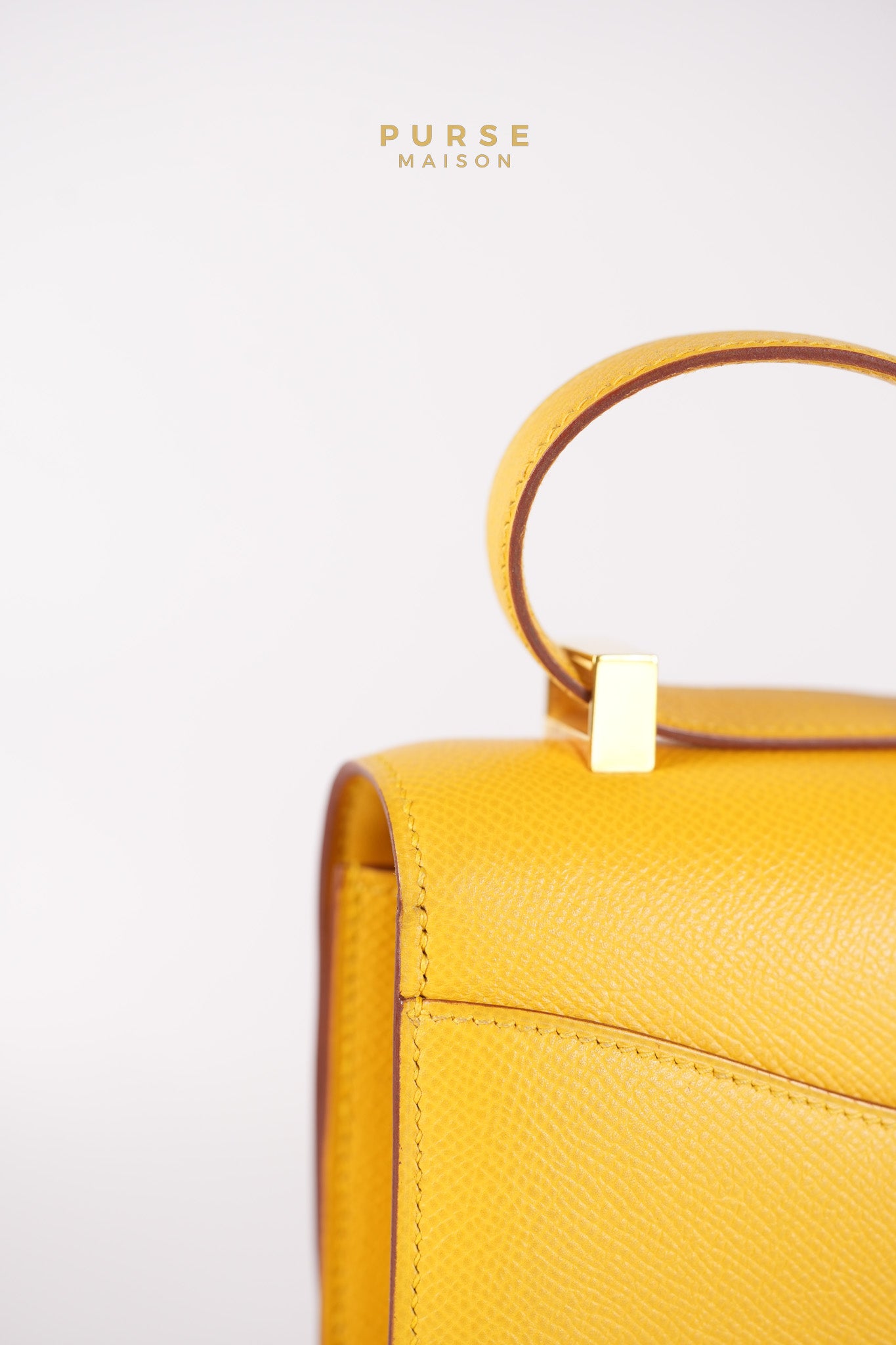 Constance 24 Jaune in Epsom Leather and Gold Hardware Stamp C Square (1999) | Purse Maison Luxury Bags Shop