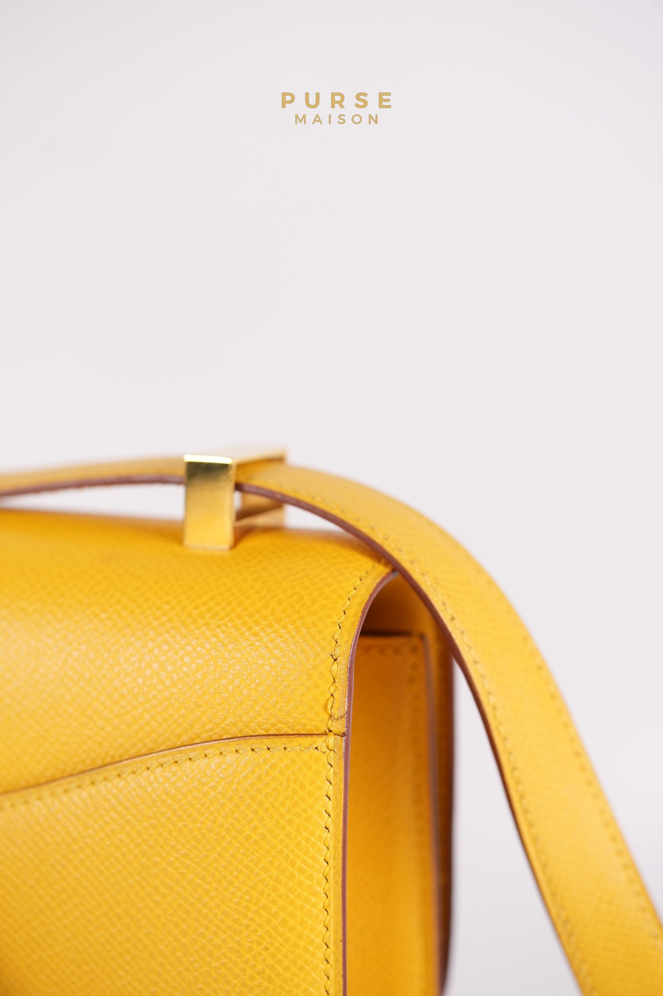 Constance 24 Jaune in Epsom Leather and Gold Hardware Stamp C Square (1999) | Purse Maison Luxury Bags Shop