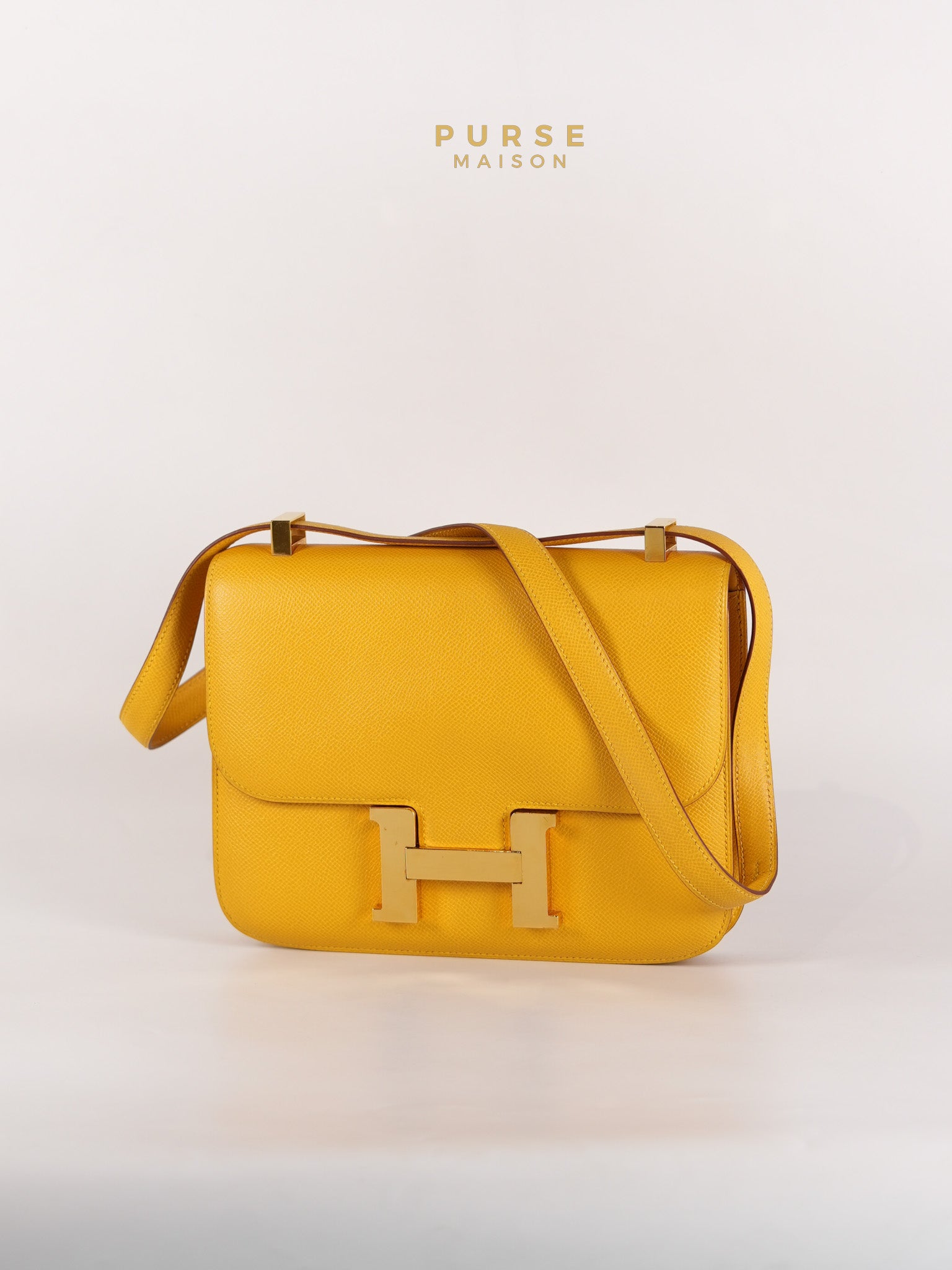 Constance 24 Jaune in Epsom Leather and Gold Hardware Stamp C Square (1999) | Purse Maison Luxury Bags Shop