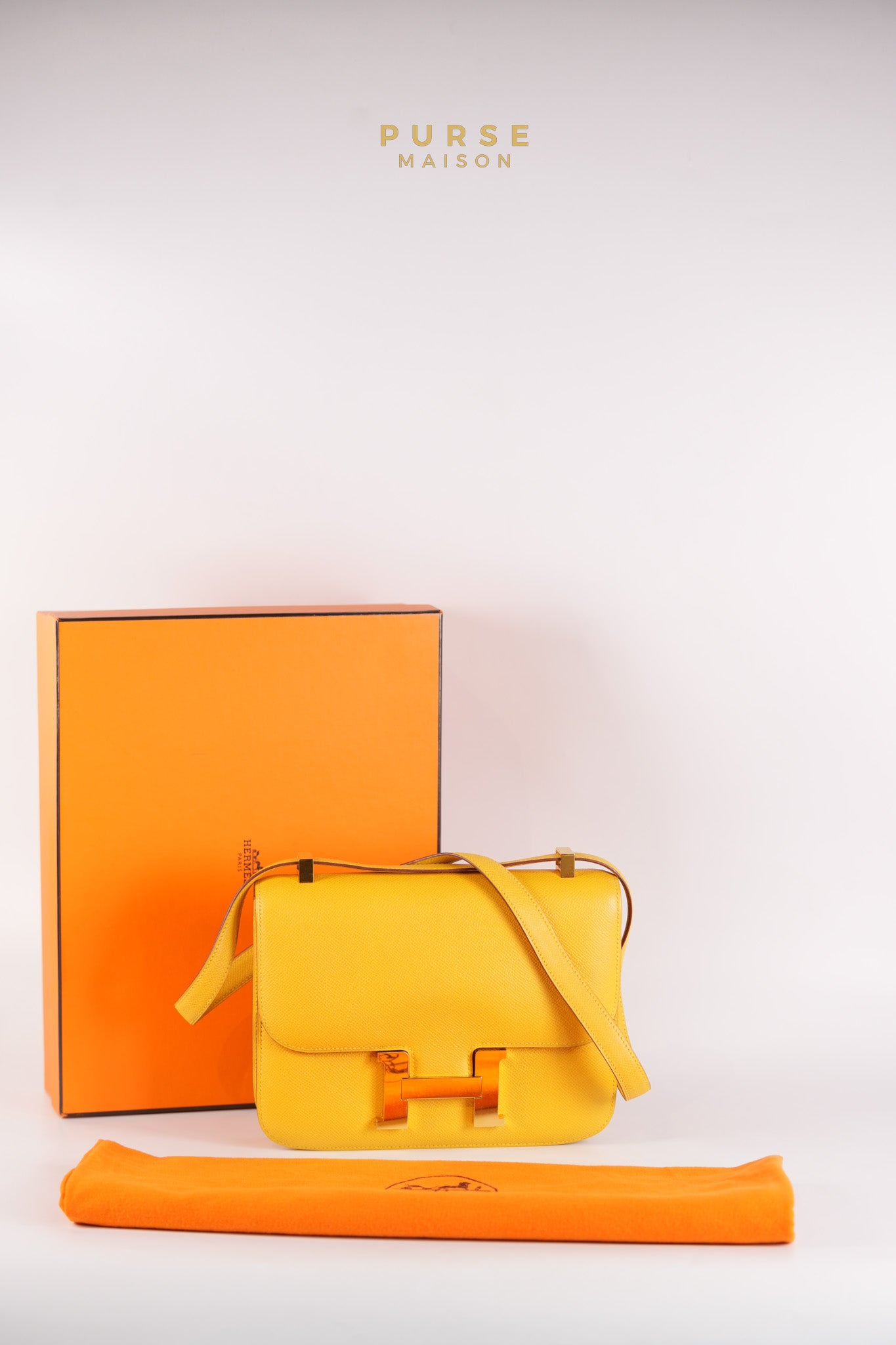 Constance 24 Jaune in Epsom Leather and Gold Hardware Stamp C Square (1999) | Purse Maison Luxury Bags Shop