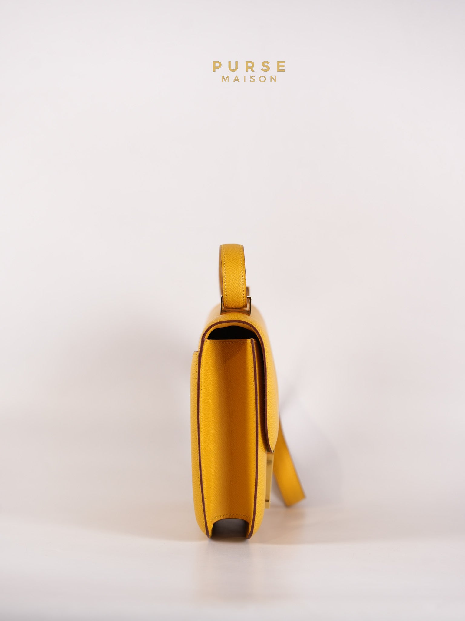 Constance 24 Jaune in Epsom Leather and Gold Hardware Stamp C Square (1999) | Purse Maison Luxury Bags Shop