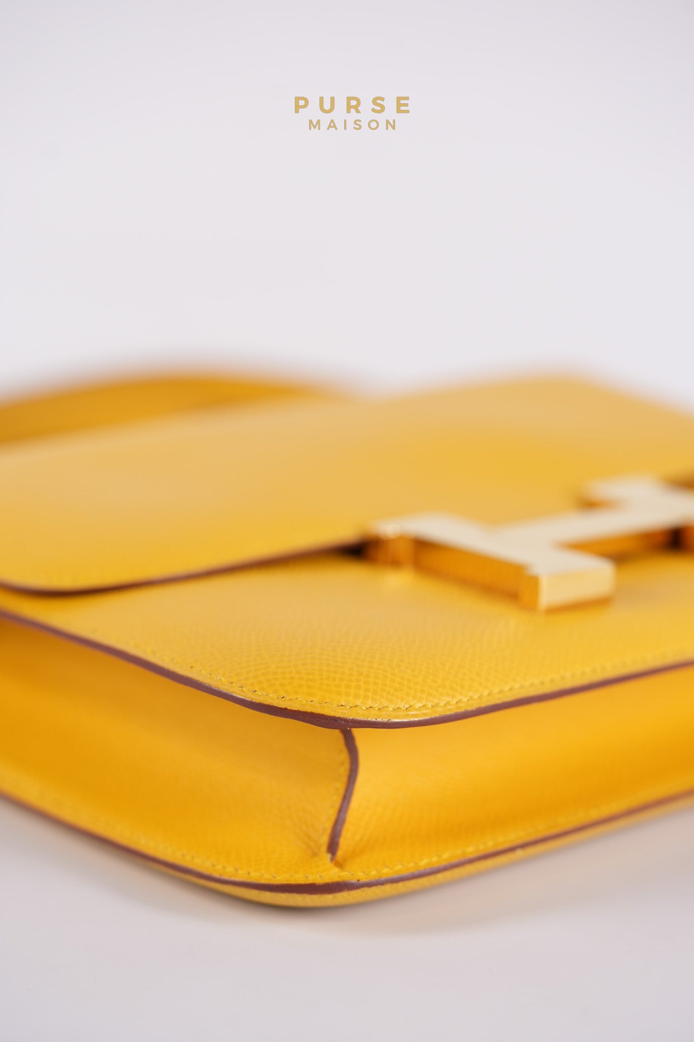 Constance 24 Jaune in Epsom Leather and Gold Hardware Stamp C Square (1999) | Purse Maison Luxury Bags Shop