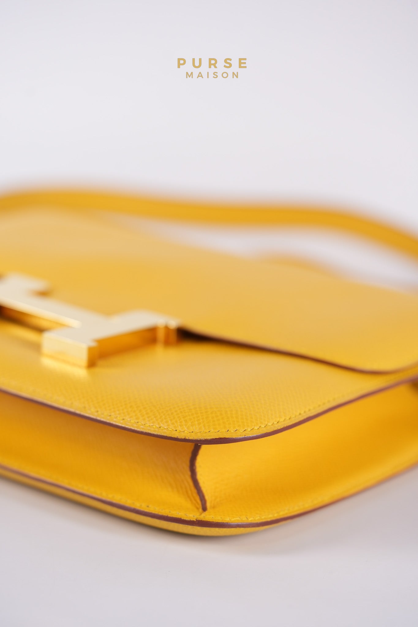 Constance 24 Jaune in Epsom Leather and Gold Hardware Stamp C Square (1999) | Purse Maison Luxury Bags Shop