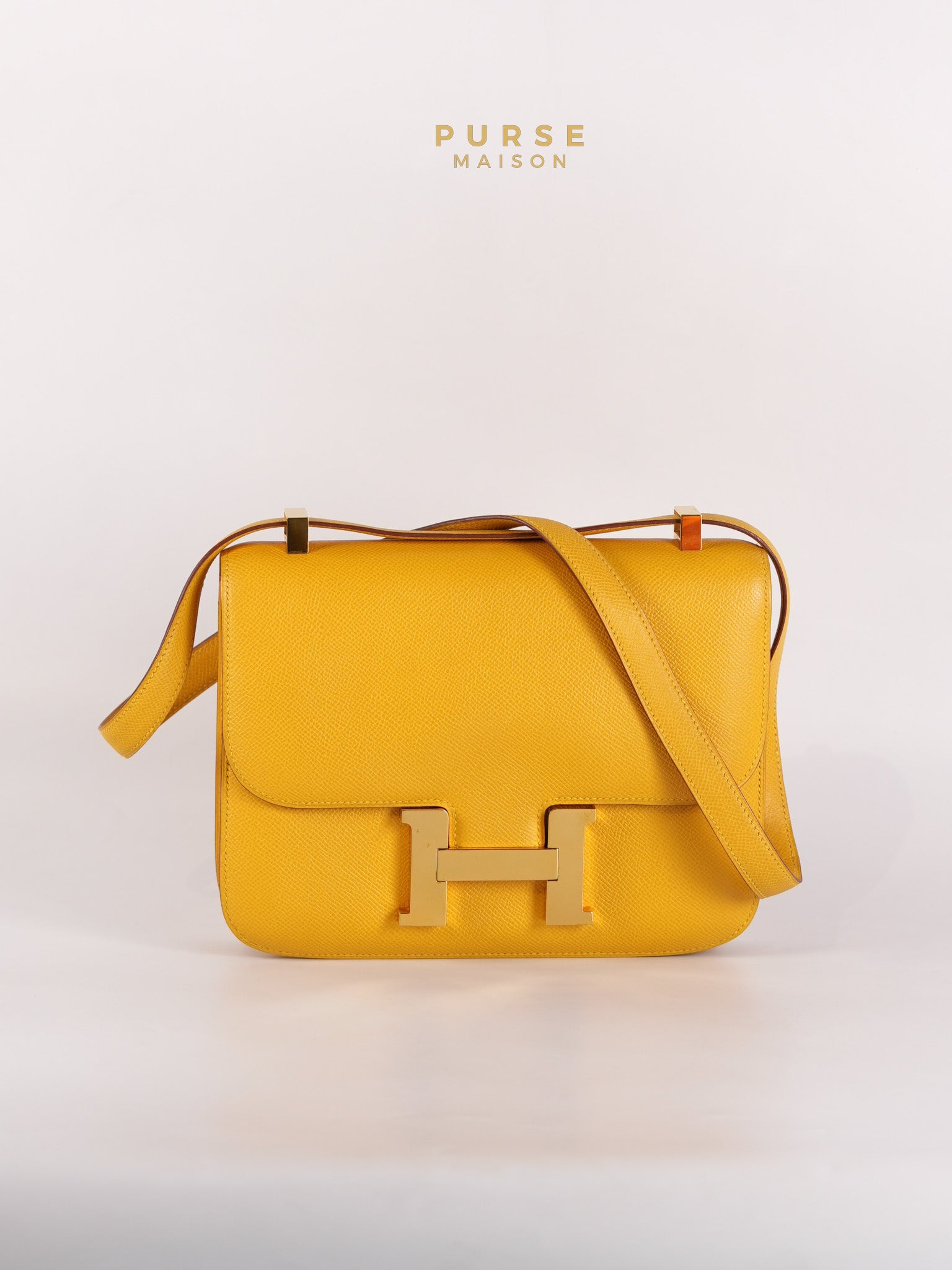 Constance 24 Jaune in Epsom Leather and Gold Hardware Stamp C Square (1999) | Purse Maison Luxury Bags Shop