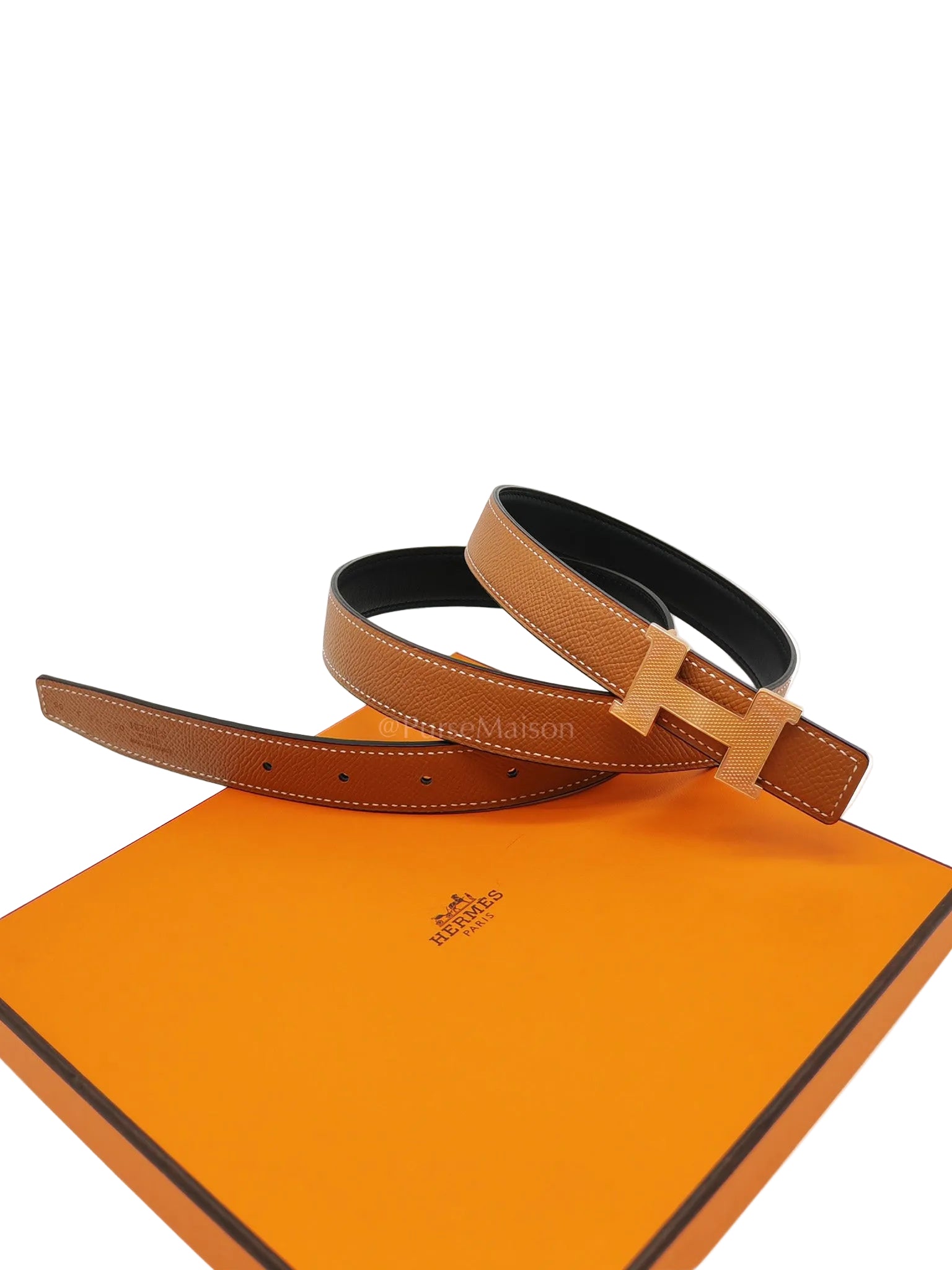 Constance Belt in Gold Epsom Leather & Rose Gold Buckle Stamp C(2023) Size 90 | Purse Maison Luxury Bags Shop