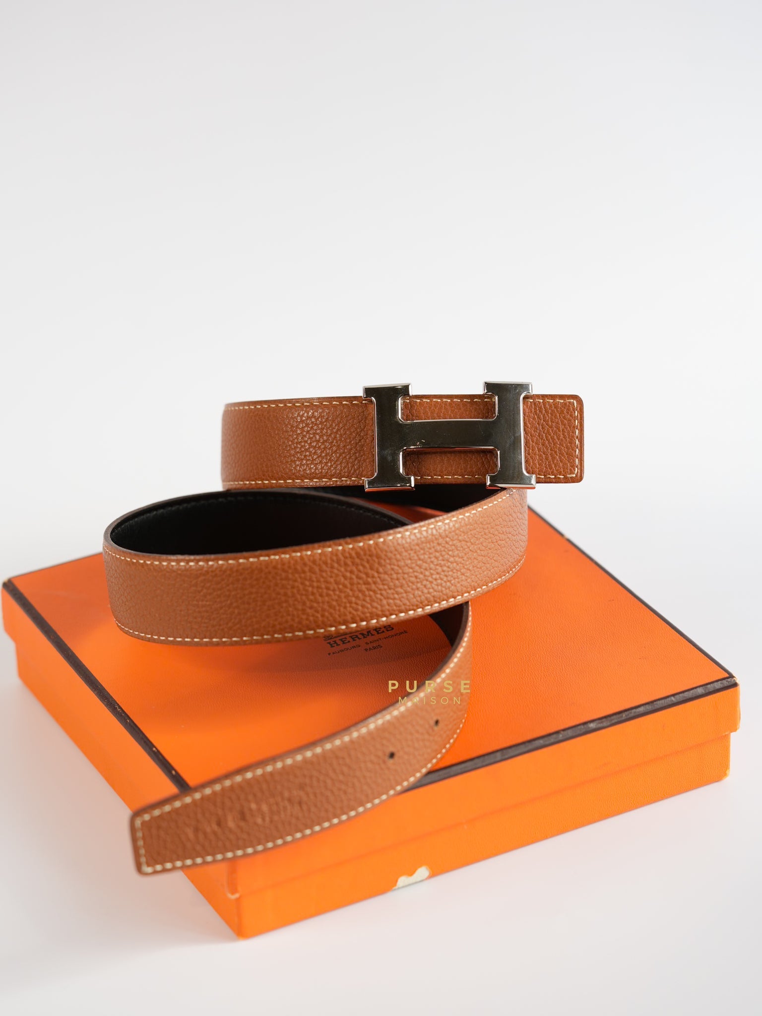 Constance Belt Palladium Buckle H Reversible Leather Strap