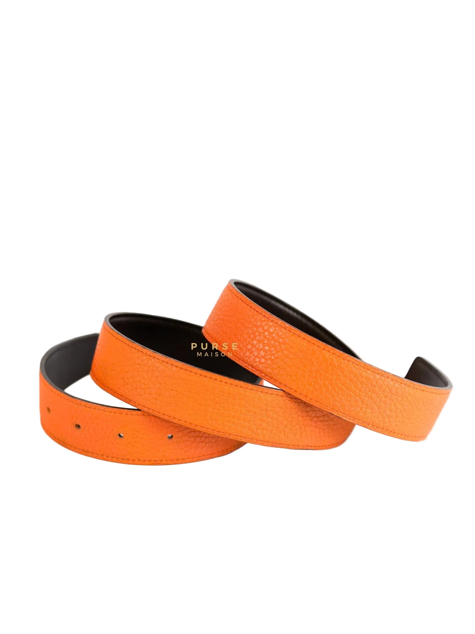 Constance Belt Reversible Leather Strap (Orange/Chocolat) (85) | Purse Maison Luxury Bags Shop