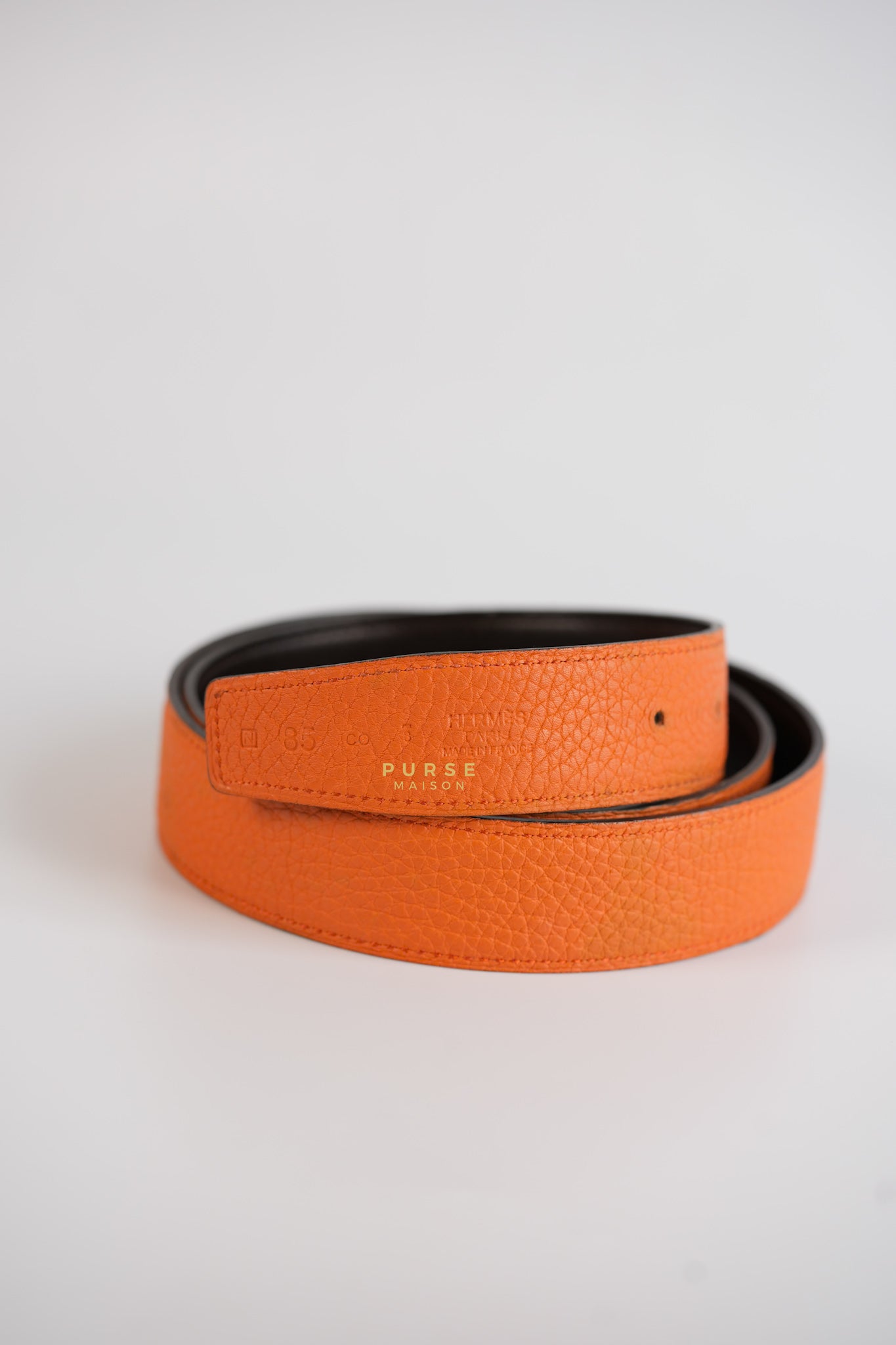 Constance Belt Reversible Leather Strap (Orange/Chocolat) (85) | Purse Maison Luxury Bags Shop