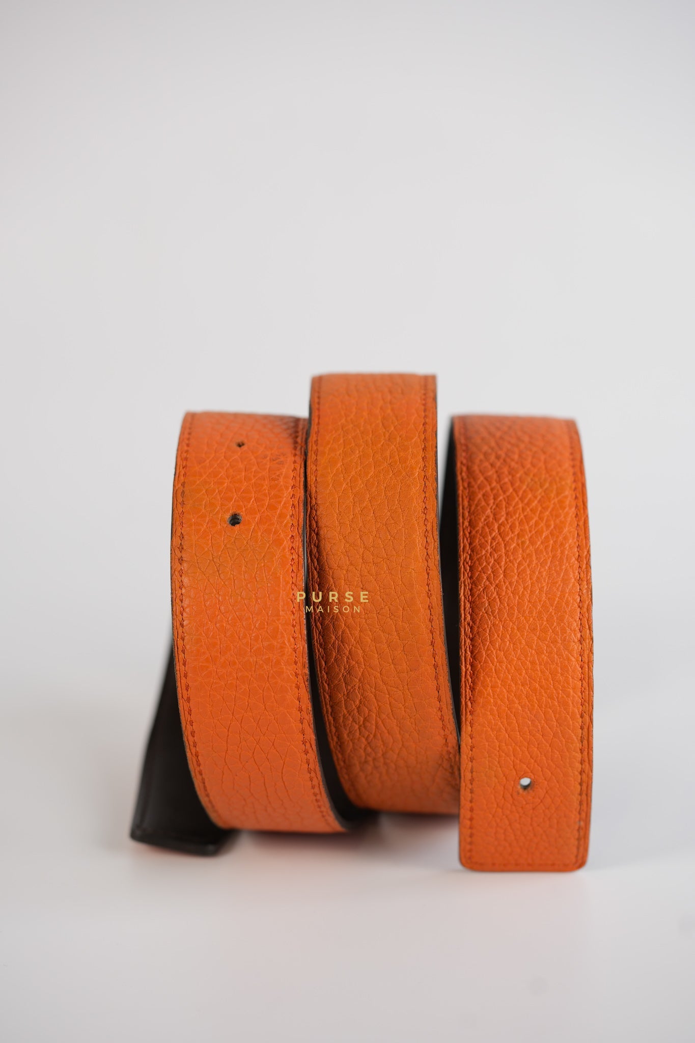 Constance Belt Reversible Leather Strap (Orange/Chocolat) (85) | Purse Maison Luxury Bags Shop