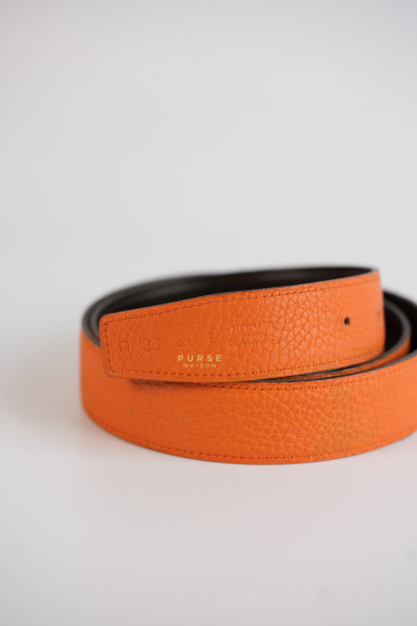 Constance Belt Reversible Leather Strap (Orange/Chocolat) (85) | Purse Maison Luxury Bags Shop