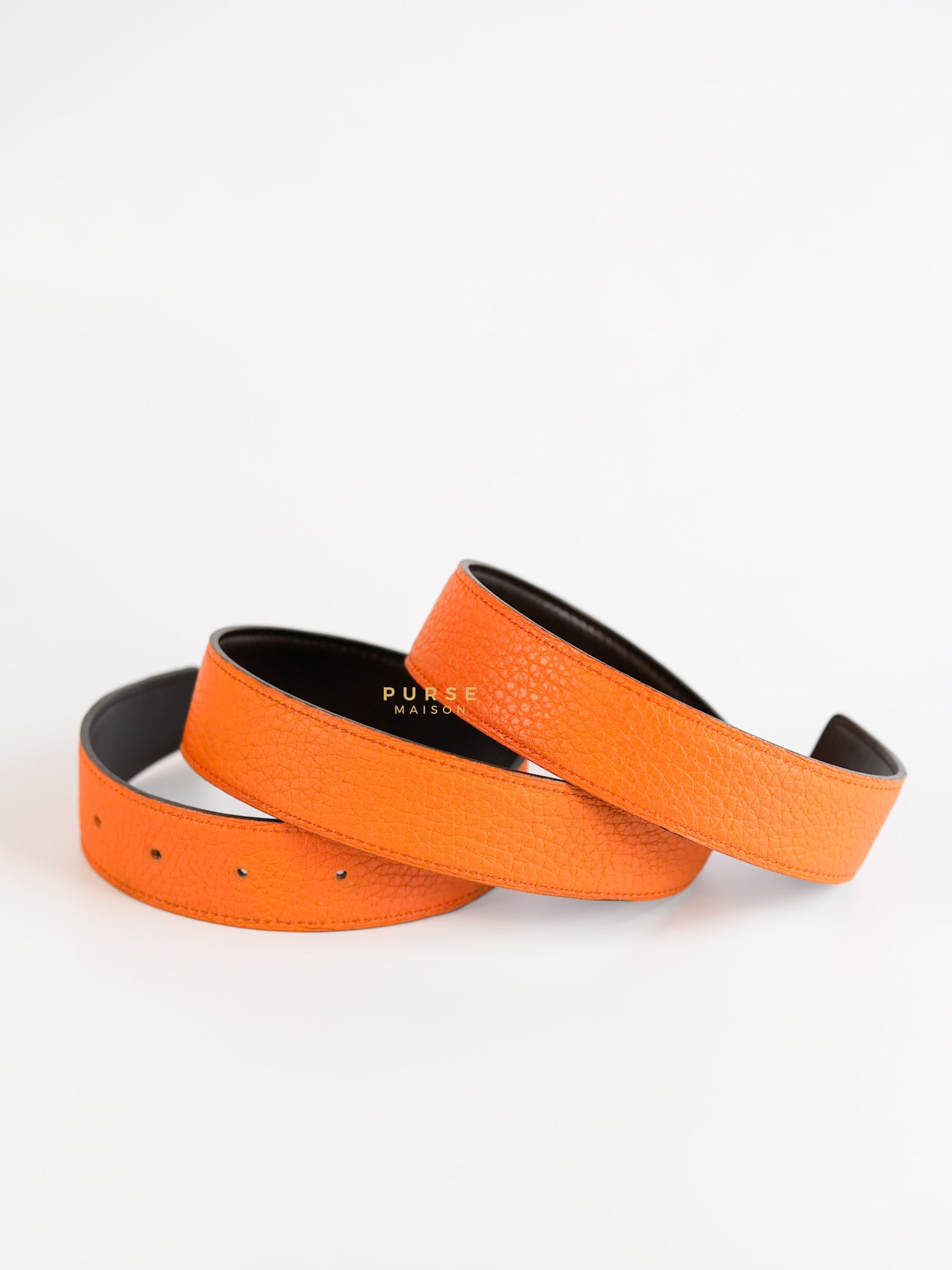 Constance Belt Reversible Leather Strap (Orange/Chocolat) (85) | Purse Maison Luxury Bags Shop