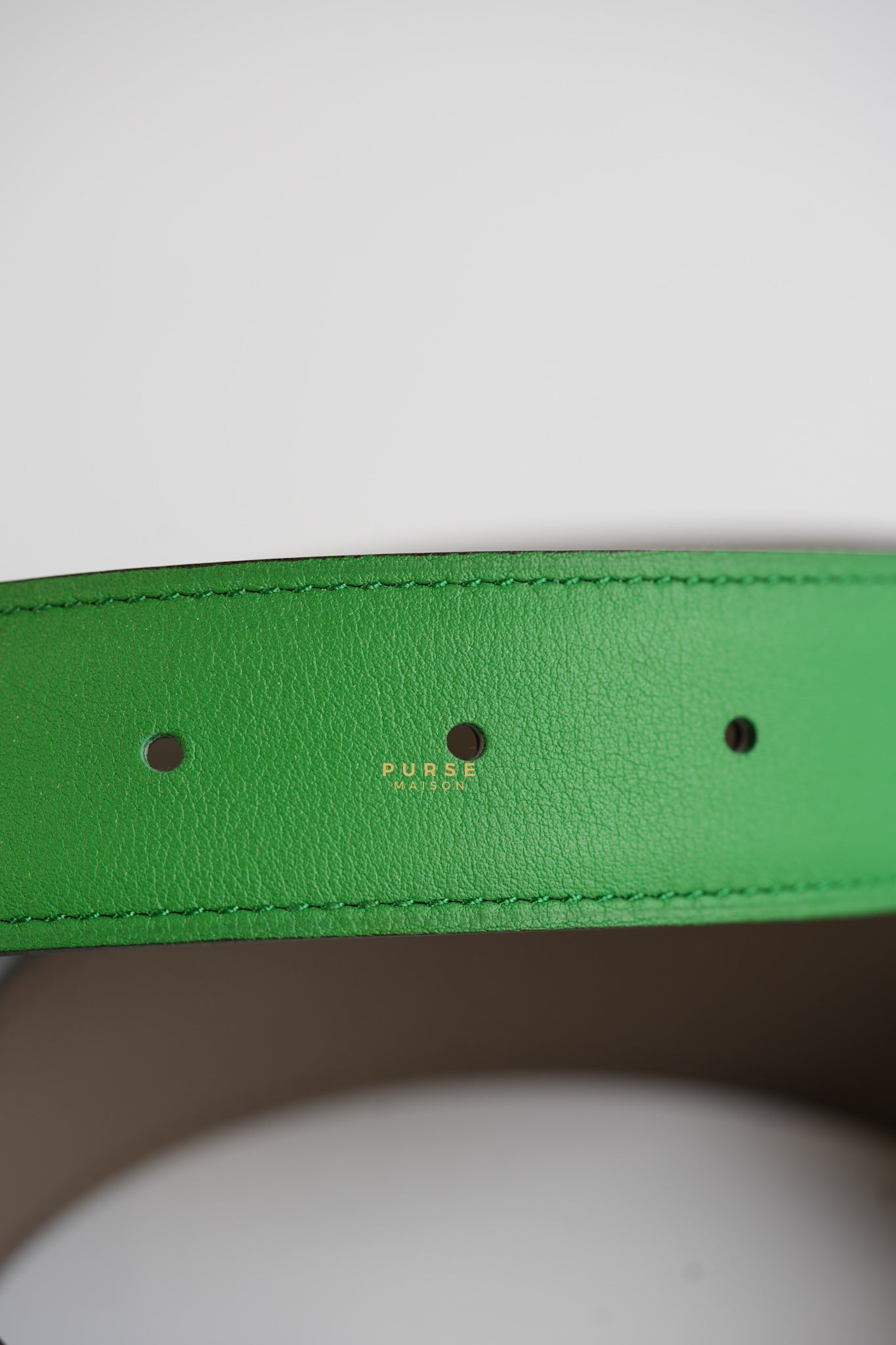 Constance Belt with Smile H Palladium Buckle & Reversible Leather Strap (Etoupe/Vert) (85) | Purse Maison Luxury Bags Shop