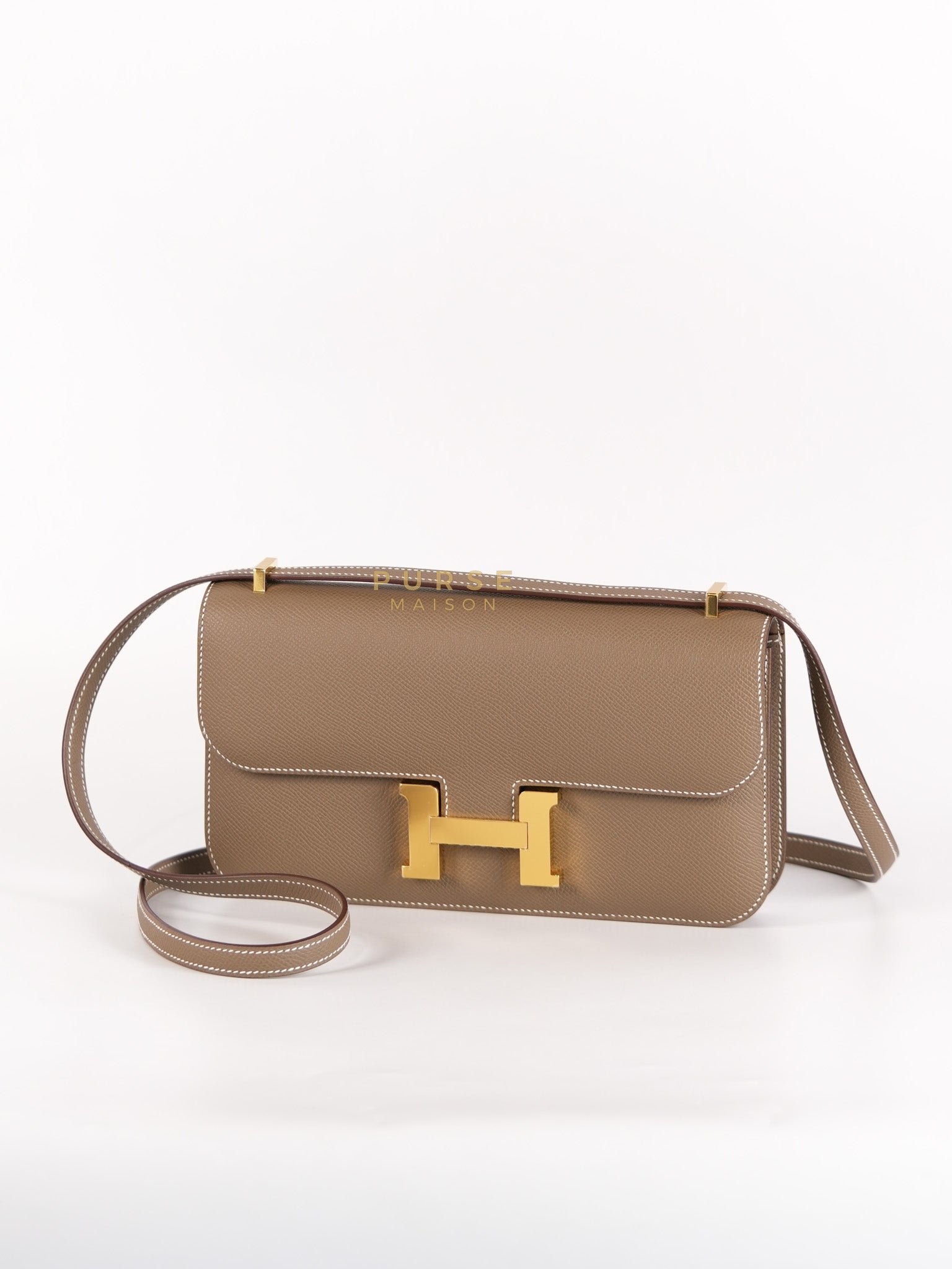 Constance Elan Etoupe Epsom Leather and Gold Hardware Stamp B (2023) | Purse Maison Luxury Bags Shop
