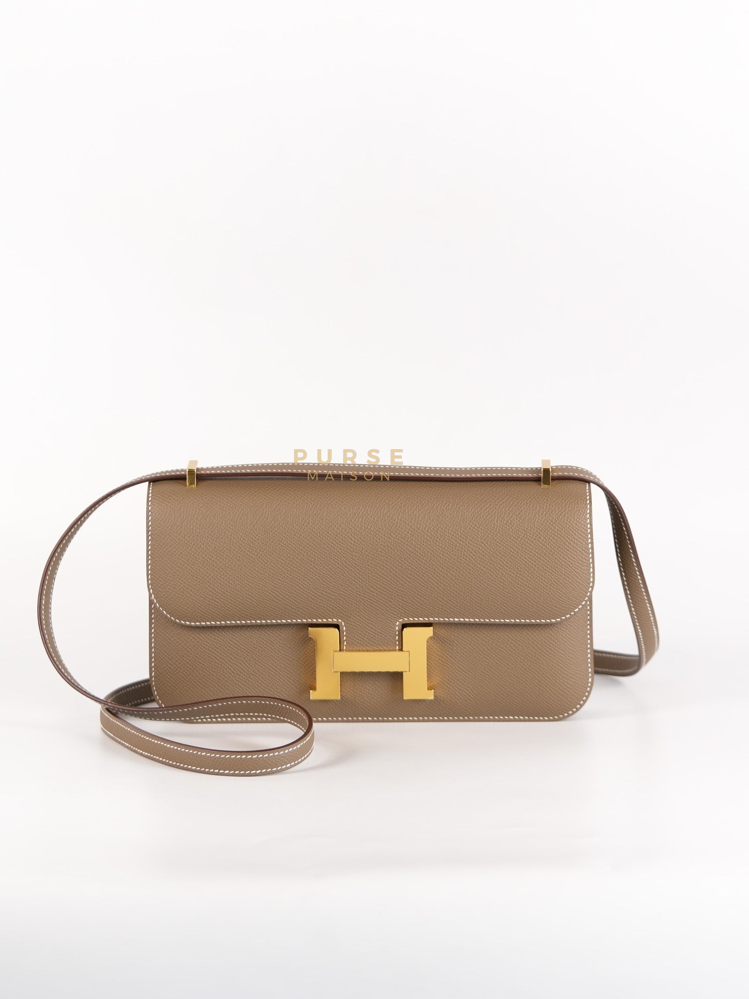 Constance Elan Etoupe Epsom Leather and Gold Hardware Stamp B (2023) | Purse Maison Luxury Bags Shop