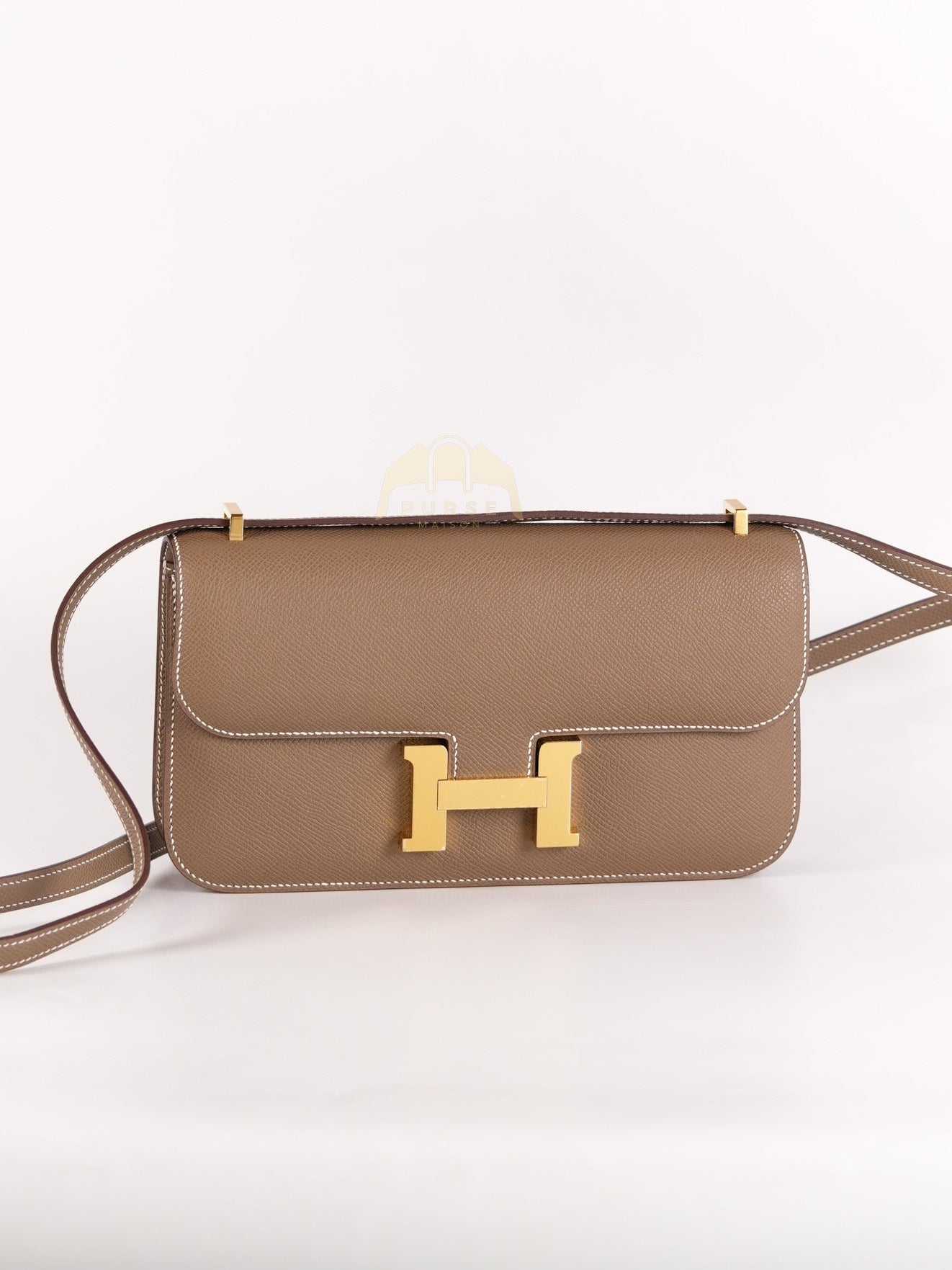 Constance Elan in Etoupe Epsom Leather and Gold Hardware Stamp W (2024) | Purse Maison Luxury Bags Shop
