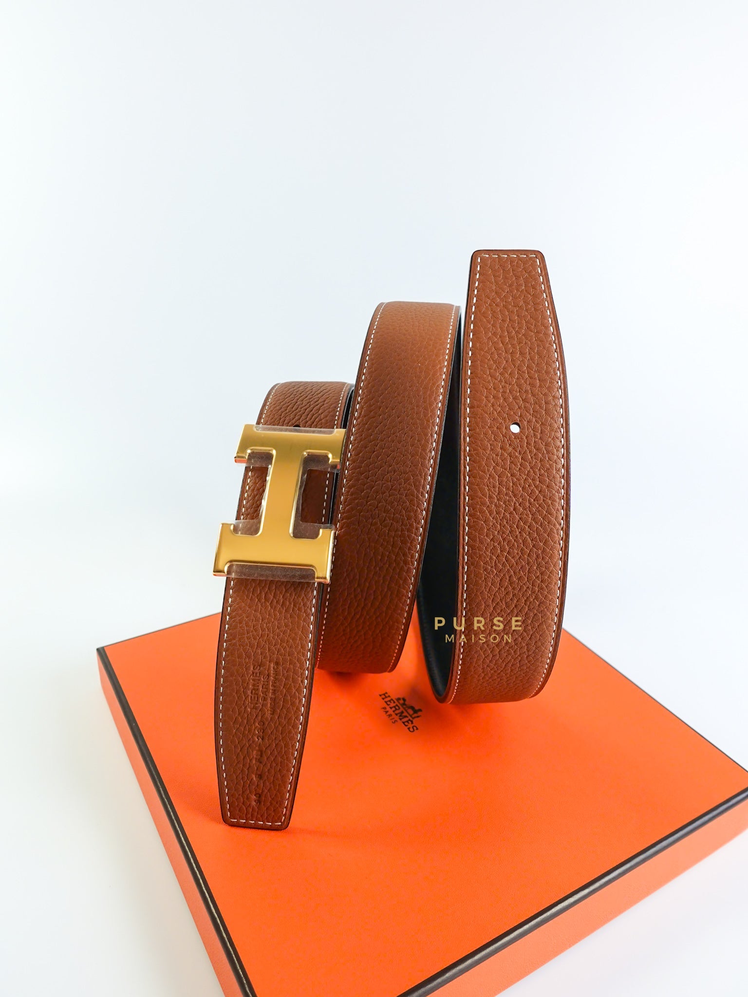 Constance H Reversible Belt (Noir/Gold) Hardware Size 90 | Purse Maison Luxury Bags Shop