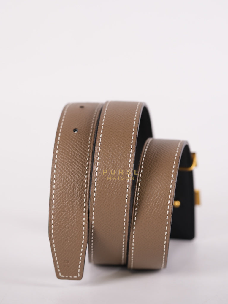 Constance Reversible Belt in Etoupe/Black Epsom Leather and Gold Hardware Stamp D (2019) Size 70cm | Purse Maison Luxury Bags Shop