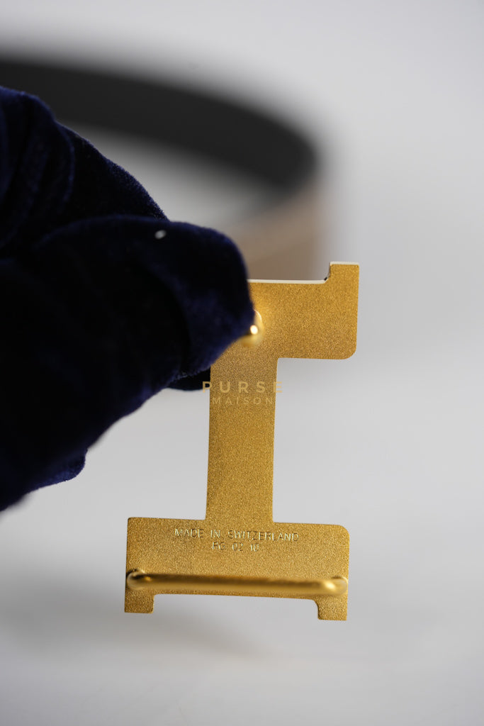 Constance Reversible Belt in Etoupe/Black Epsom Leather and Gold Hardware Stamp D (2019) Size 70cm | Purse Maison Luxury Bags Shop