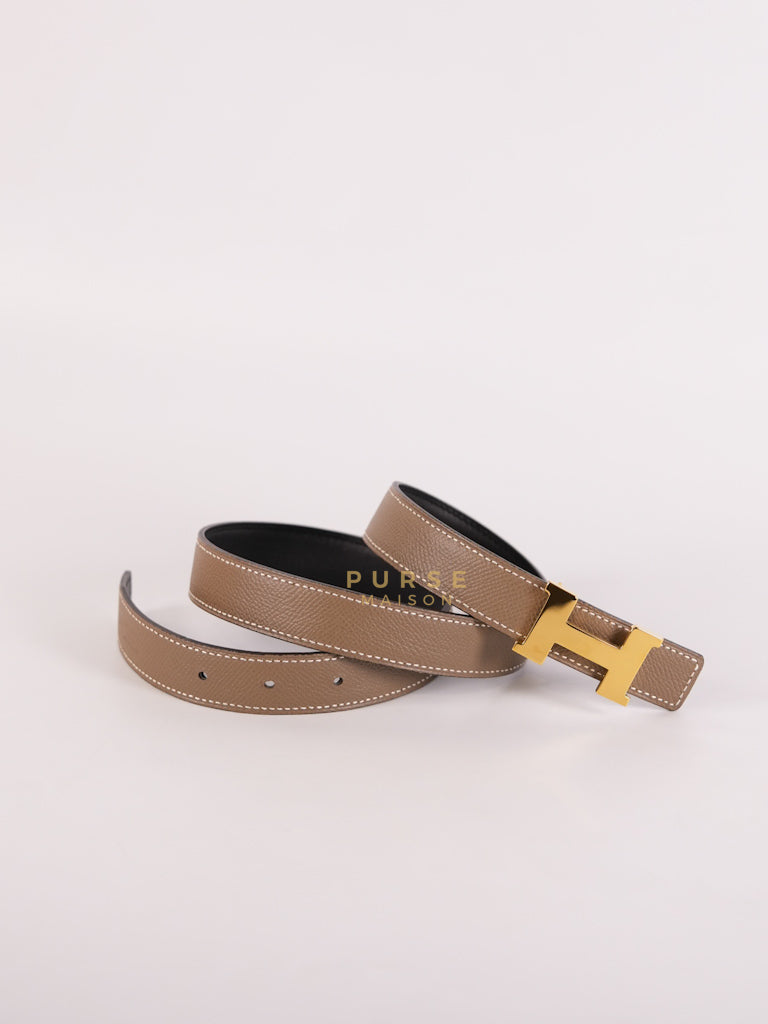 Constance Reversible Belt in Etoupe/Black Epsom Leather and Gold Hardware Stamp D (2019) Size 70cm | Purse Maison Luxury Bags Shop