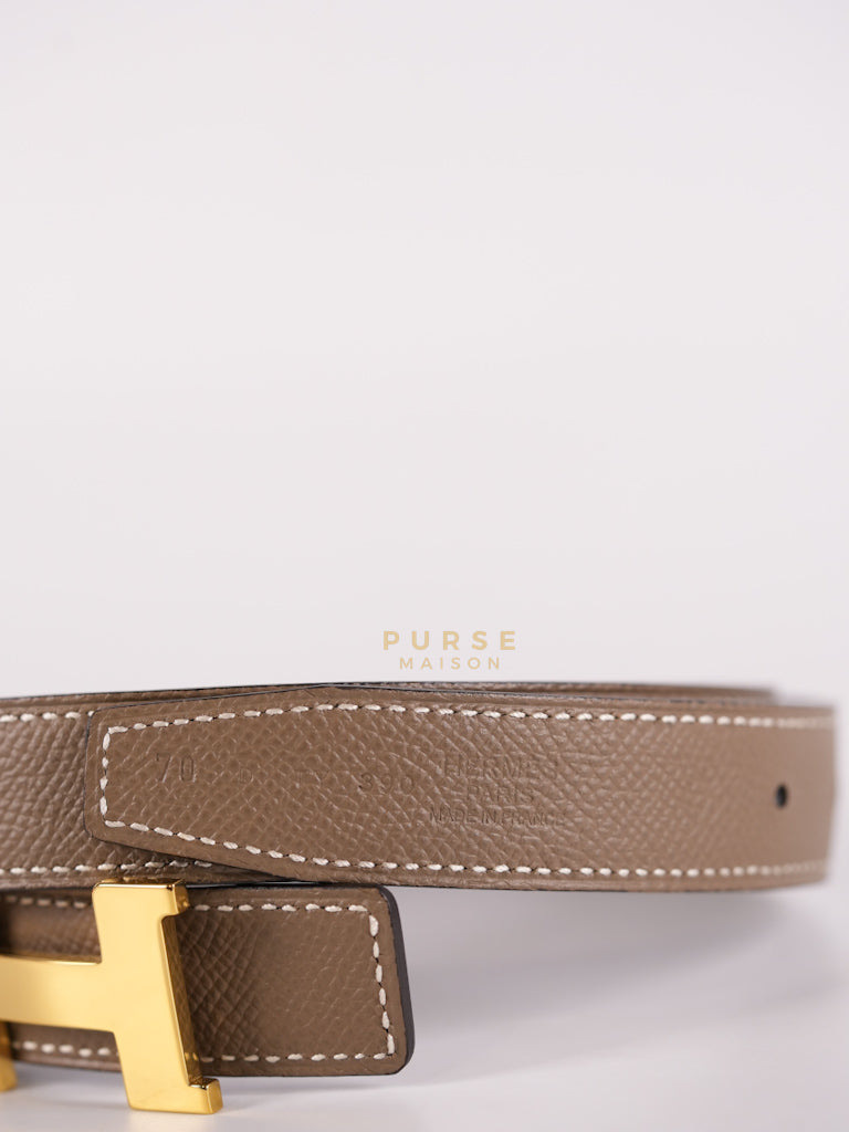 Constance Reversible Belt in Etoupe/Black Epsom Leather and Gold Hardware Stamp D (2019) Size 70cm | Purse Maison Luxury Bags Shop