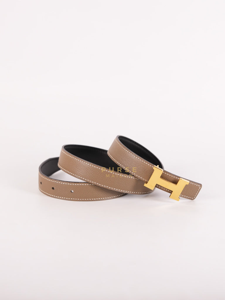 Constance Reversible Belt in Etoupe/Black Epsom Leather and Gold Hardware Stamp D (2019) Size 70cm | Purse Maison Luxury Bags Shop