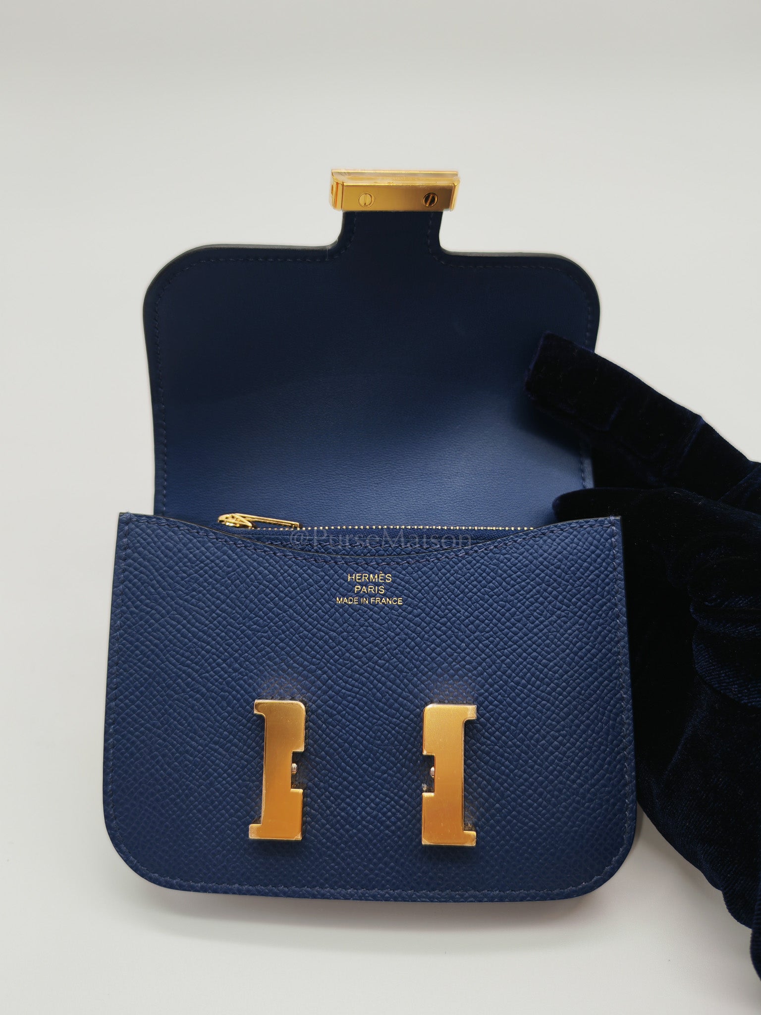 Constance Slim Wallet in Bleu Saphir Epsom Leather Gold Hardware Stamp B(2023) | Purse Maison Luxury Bags Shop