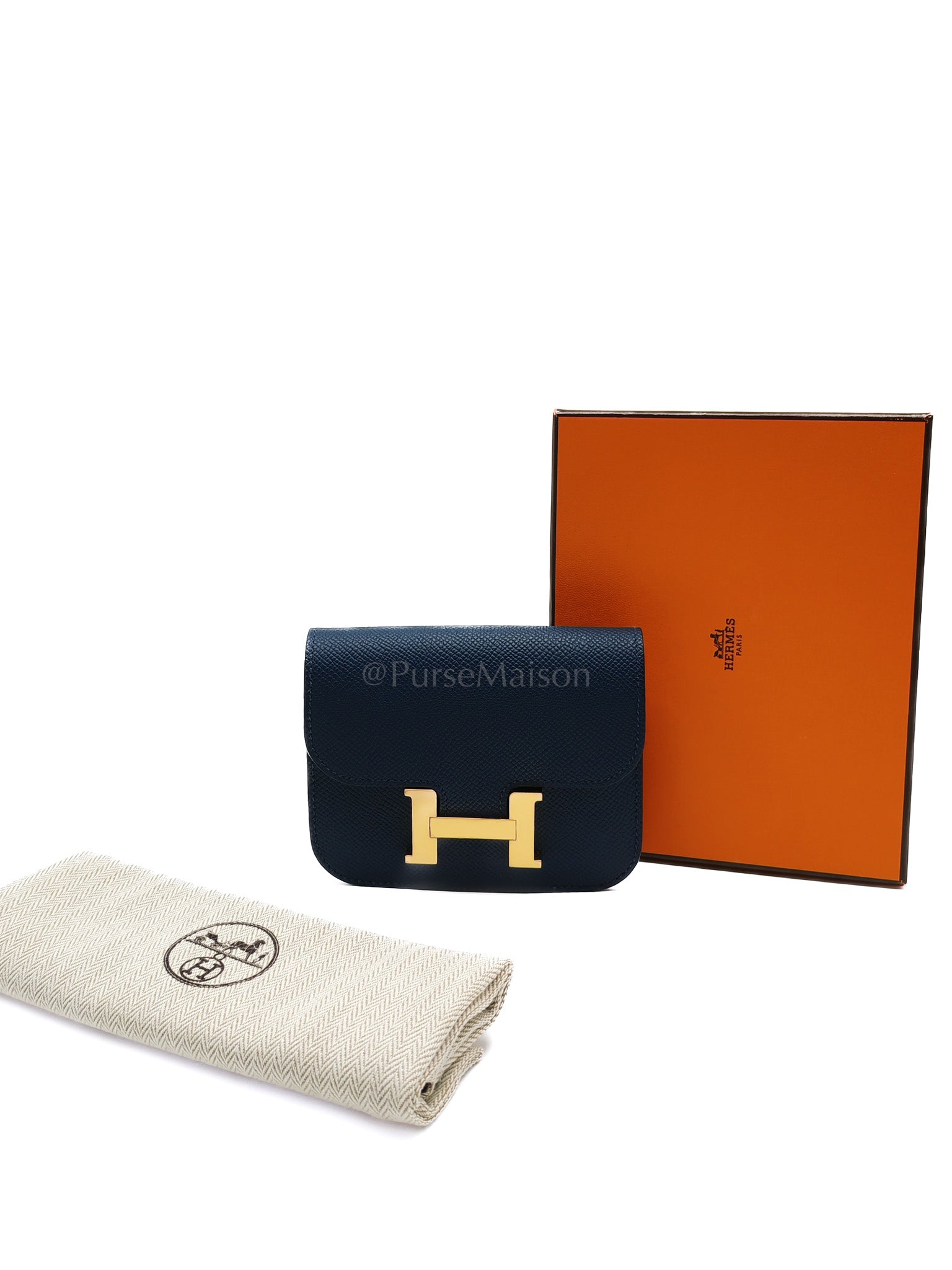 Constance Slim Wallet in Bleu Saphir Epsom Leather Gold Hardware Stamp B(2023) | Purse Maison Luxury Bags Shop