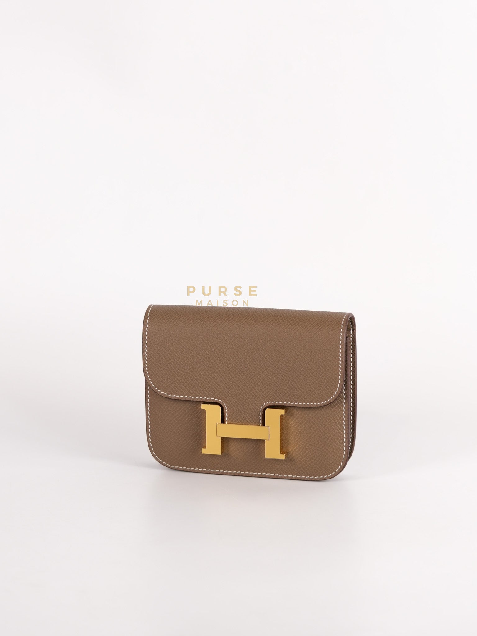 Constance Slim Wallet in Etoupe Epsom Leather & Gold Hardware Stamp W (2024) | Purse Maison Luxury Bags Shop