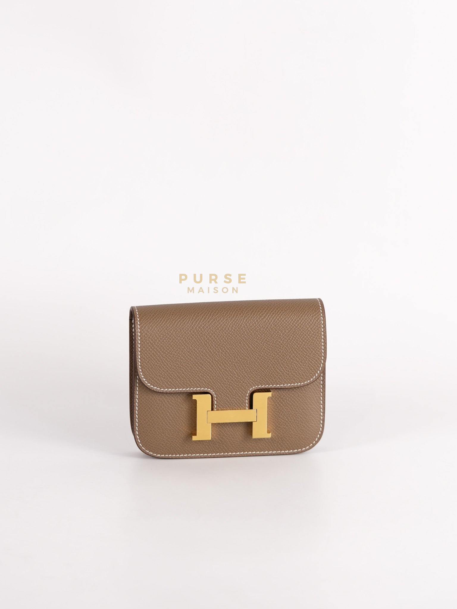 Constance Slim Wallet in Etoupe Epsom Leather & Gold Hardware Stamp W (2024) | Purse Maison Luxury Bags Shop