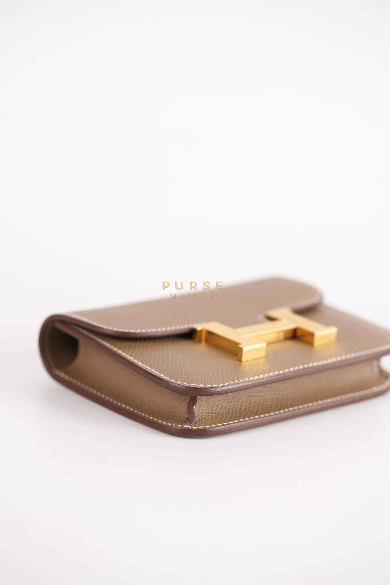 Constance Slim Wallet in Etoupe Epsom Leather & Gold Hardware Stamp W (2024) | Purse Maison Luxury Bags Shop